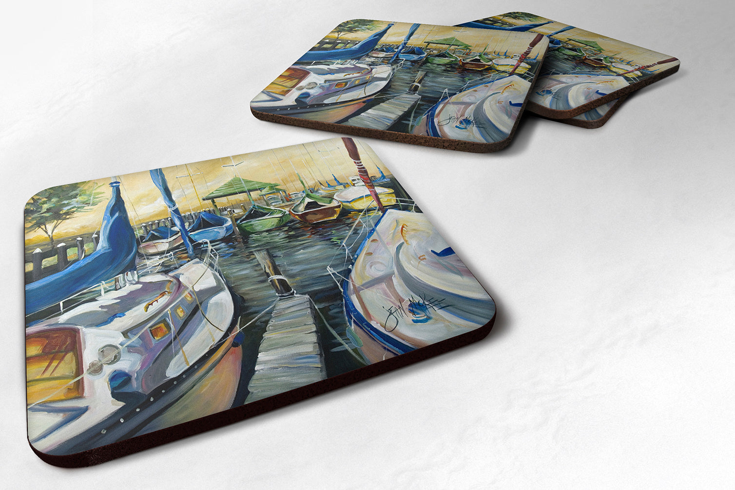 Set of 4 Seven Boats Sailboats Foam Coasters JMK1231FC - the-store.com