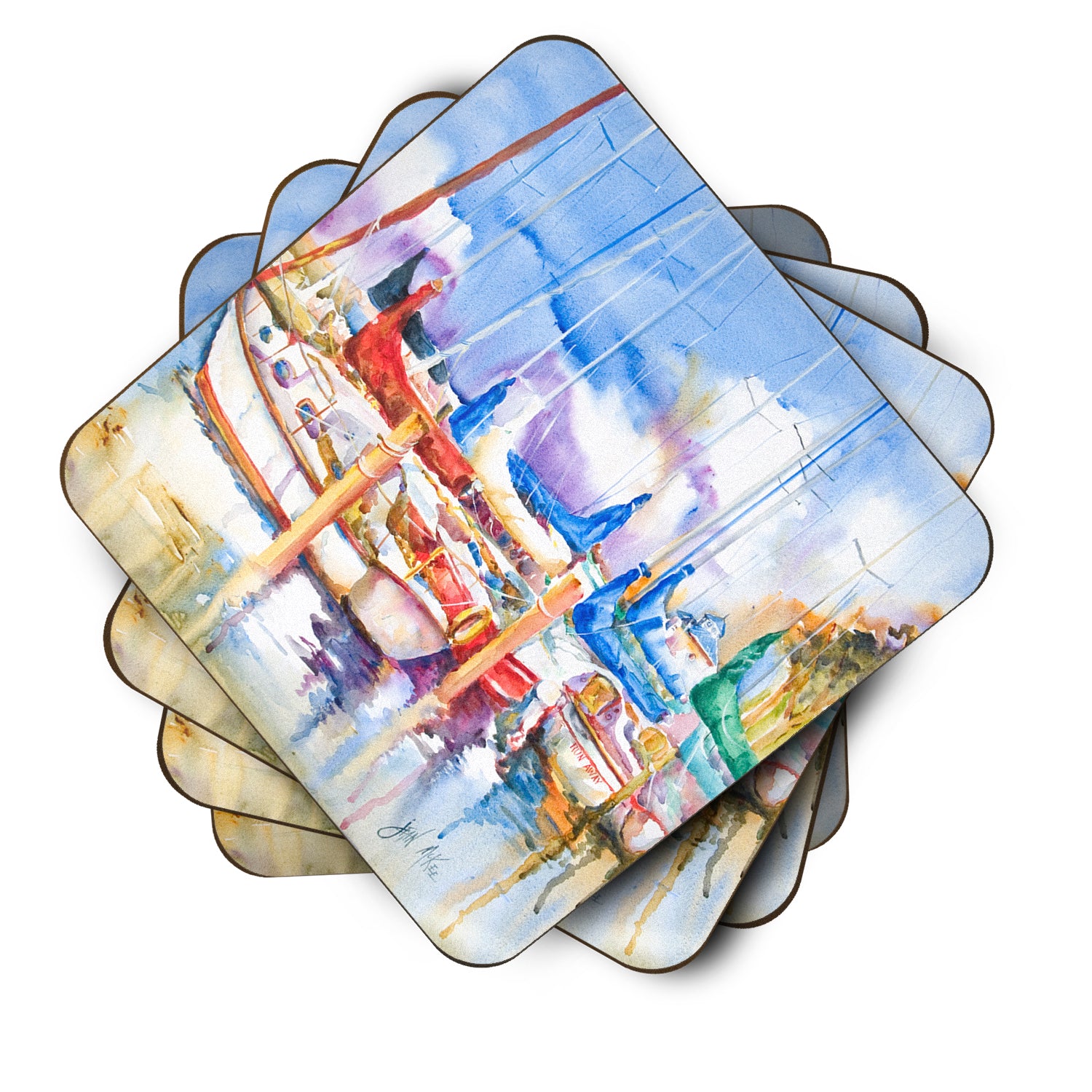 Set of 4 Runaway Sailboats Foam Coasters JMK1233FC - the-store.com