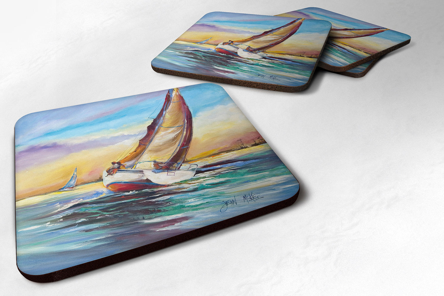 Set of 4 Horn Island Boat Race Sailboats Foam Coasters JMK1237FC - the-store.com