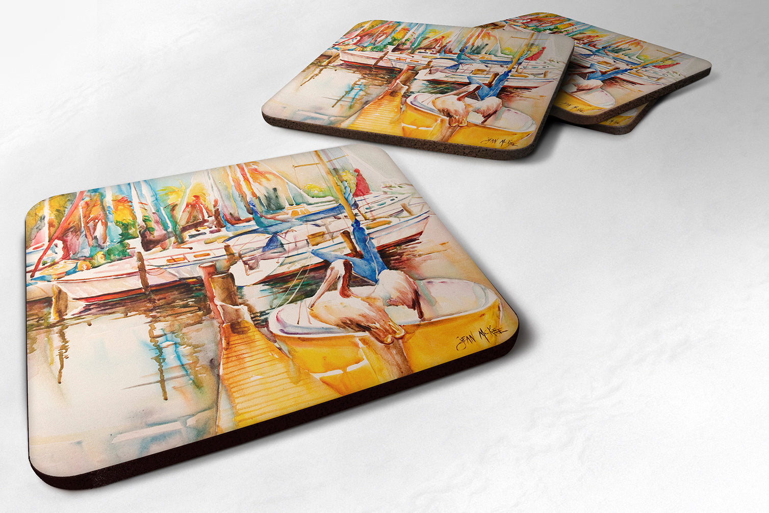 Set of 4 Pelicans and Sailboats Foam Coasters JMK1238FC - the-store.com