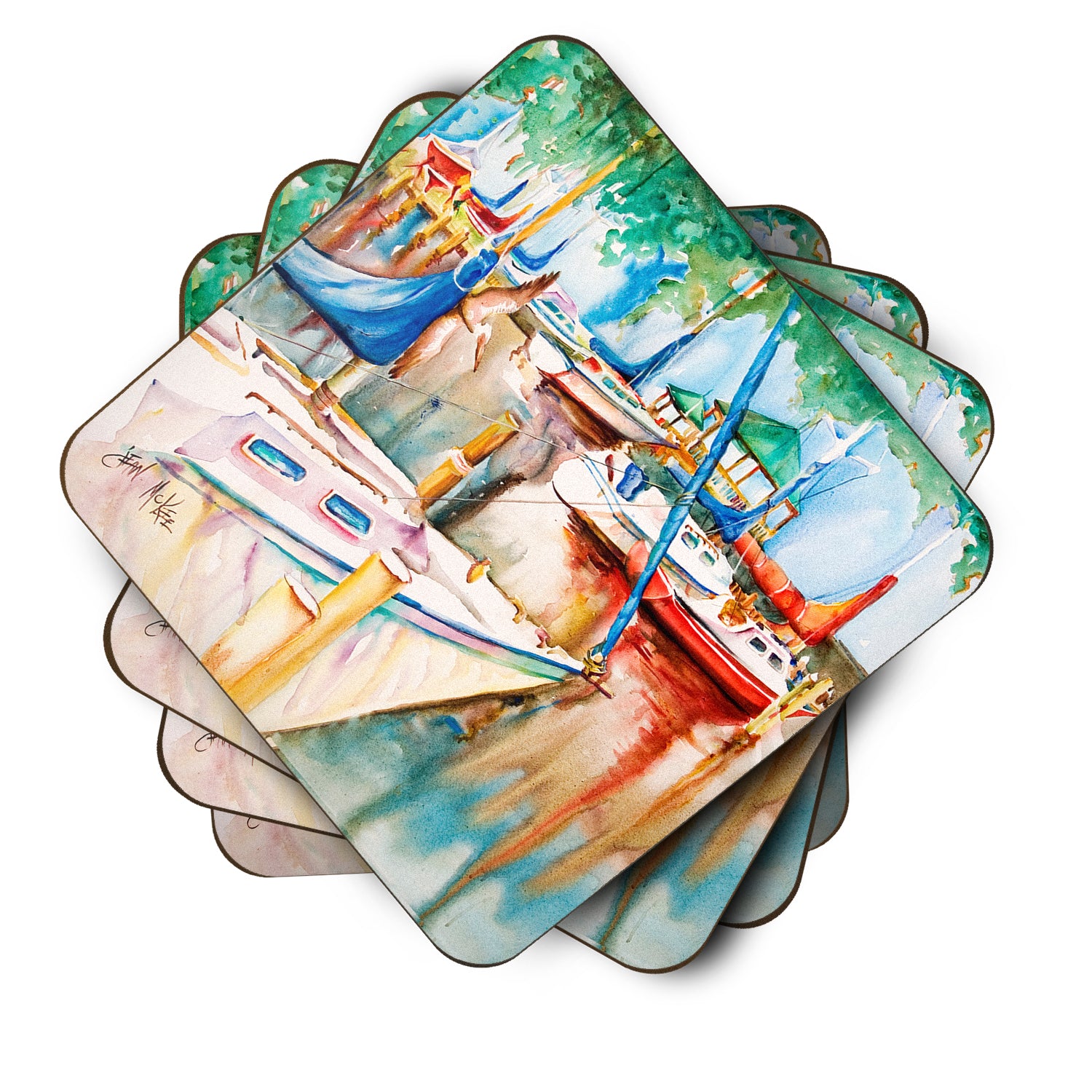 Set of 4 Gazebo and Sailboats Foam Coasters JMK1239FC - the-store.com