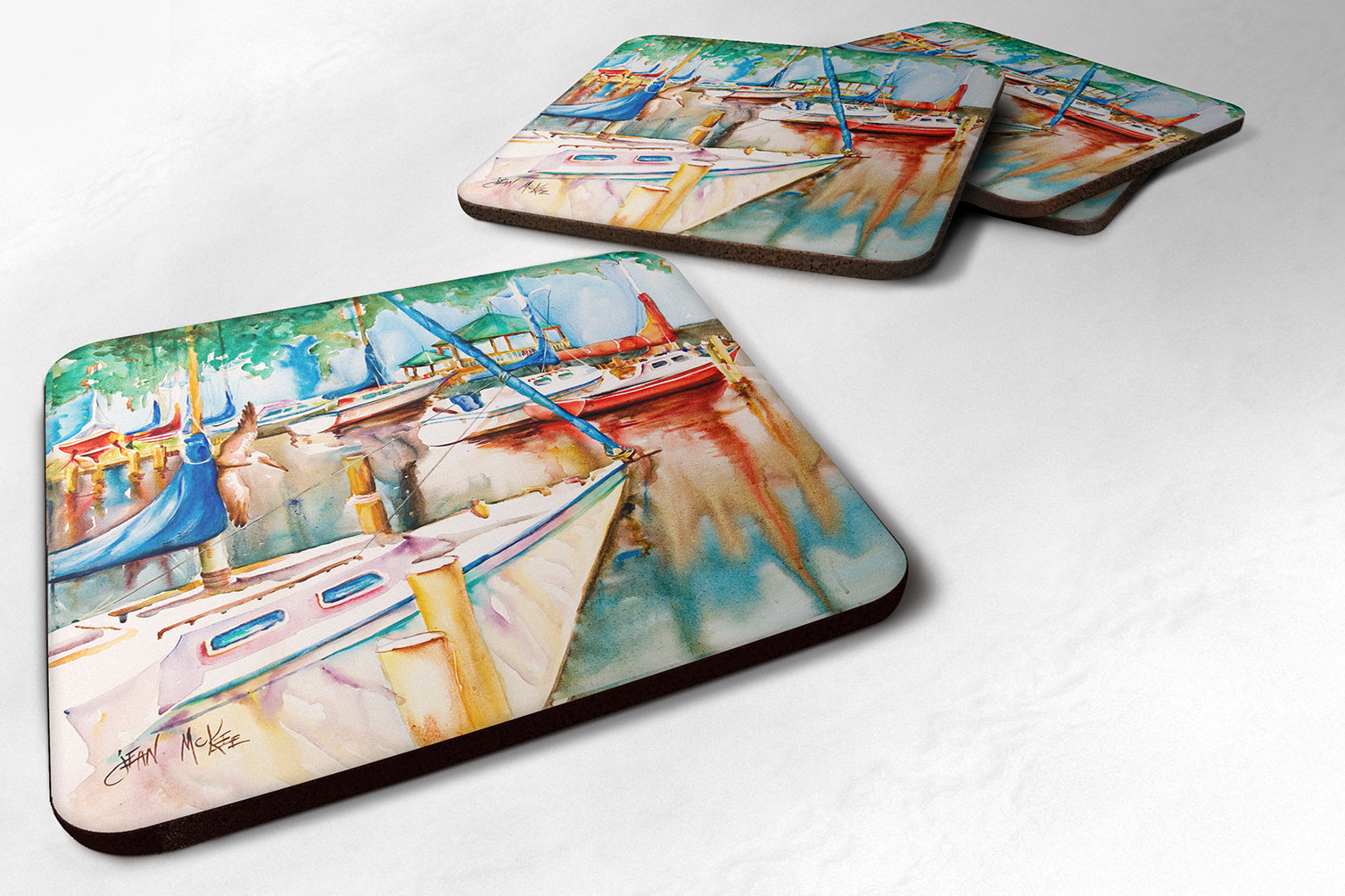 Set of 4 Gazebo and Sailboats Foam Coasters JMK1239FC - the-store.com