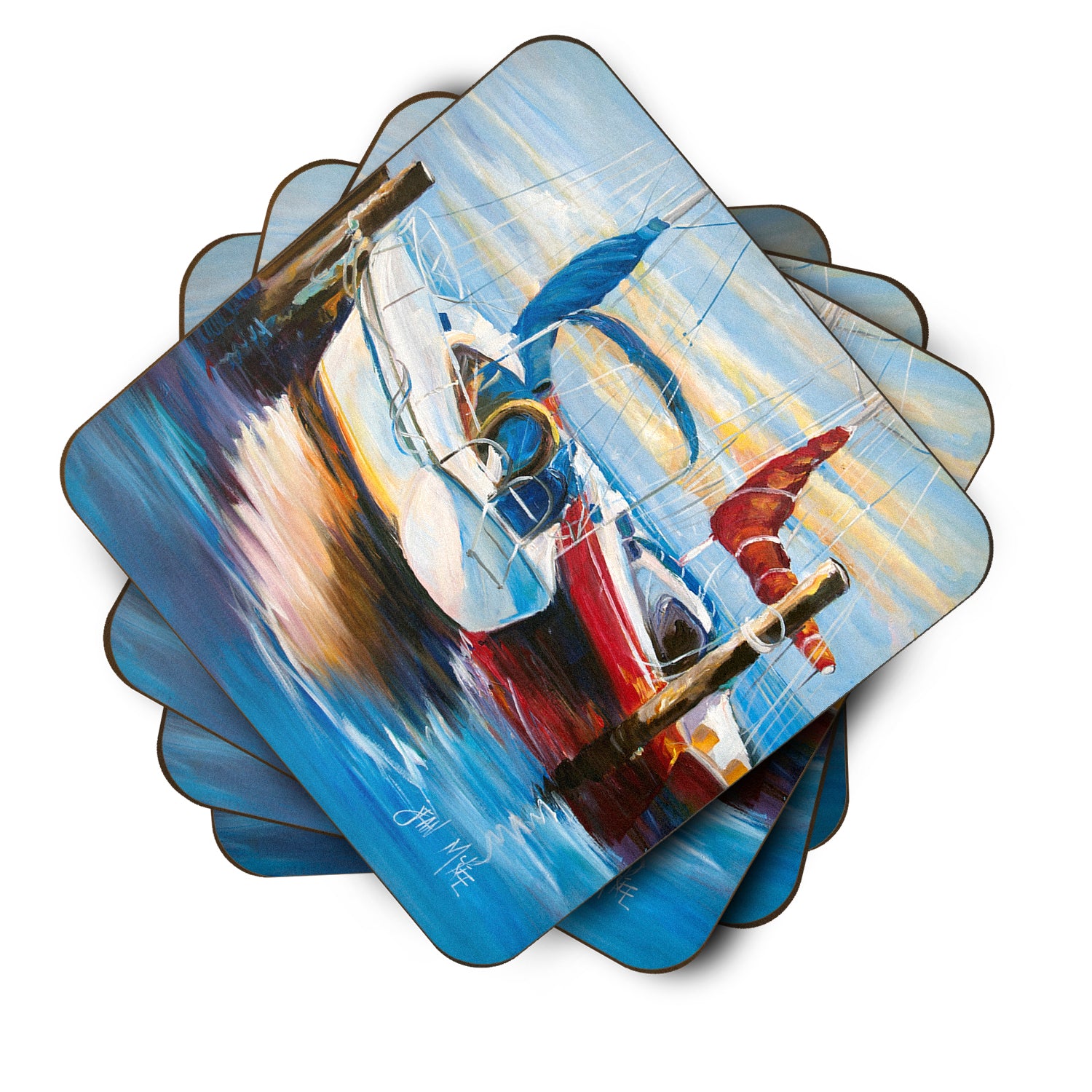 Set of 4 Symmetry Sailboats Foam Coasters JMK1242FC - the-store.com