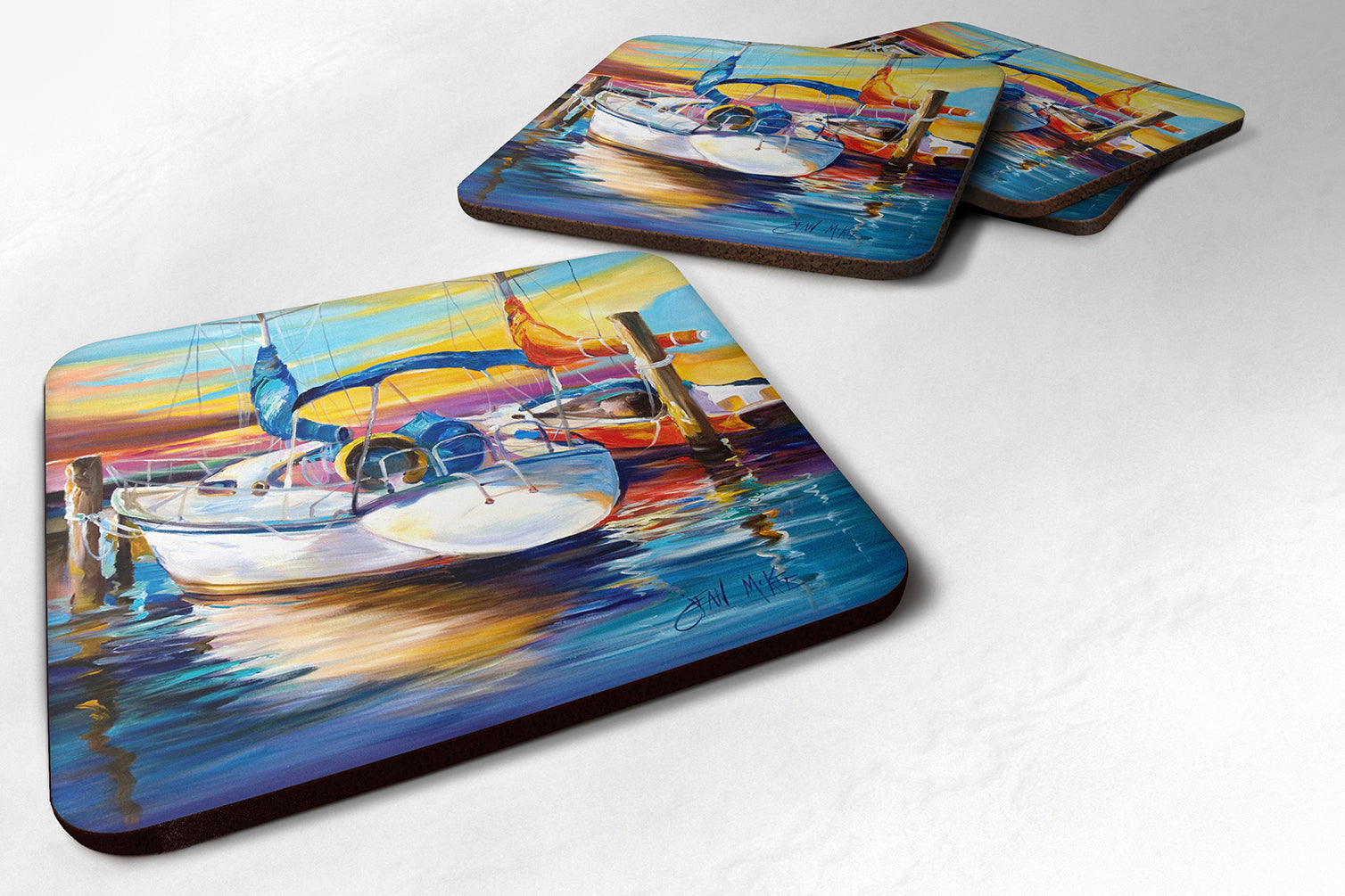 Set of 4 Symmetry again Sailboats Foam Coasters JMK1243FC - the-store.com