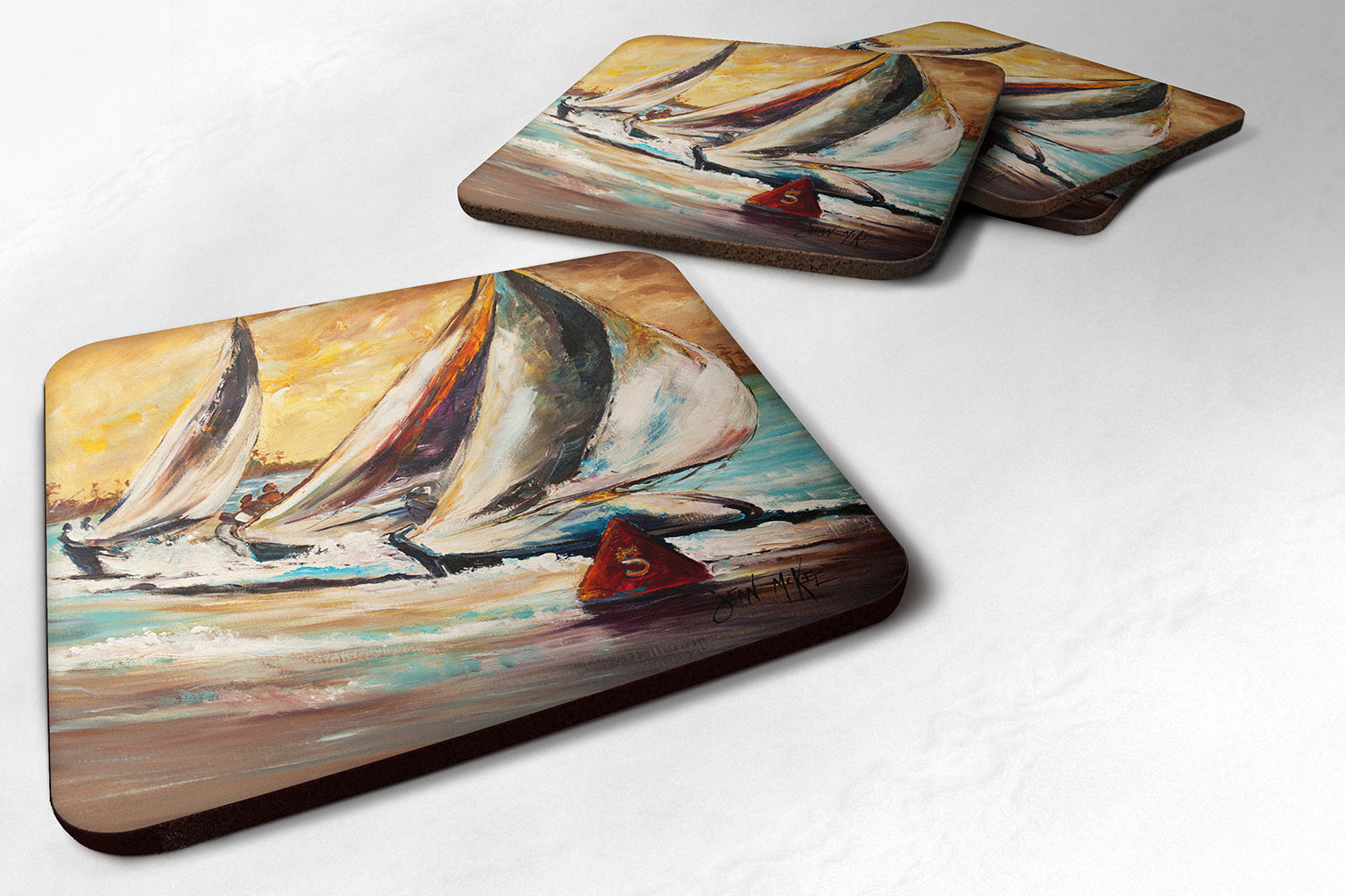 Set of 4 Boat Race Sailboats Foam Coasters JMK1244FC - the-store.com