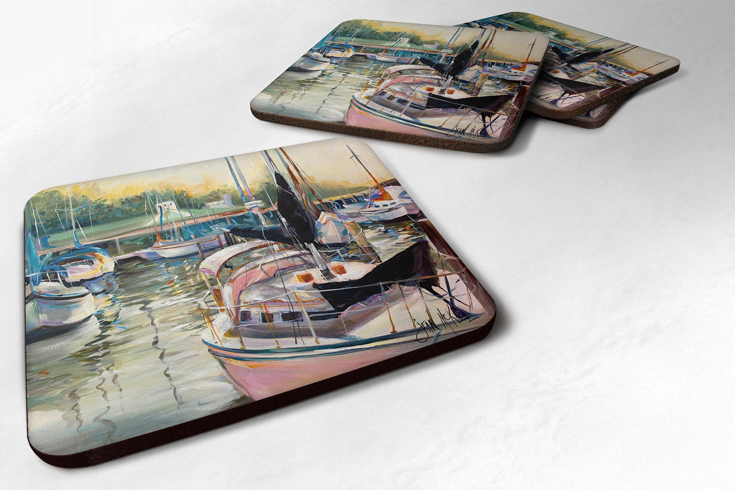 Set of 4 Black Sails Sailboats Foam Coasters JMK1246FC - the-store.com