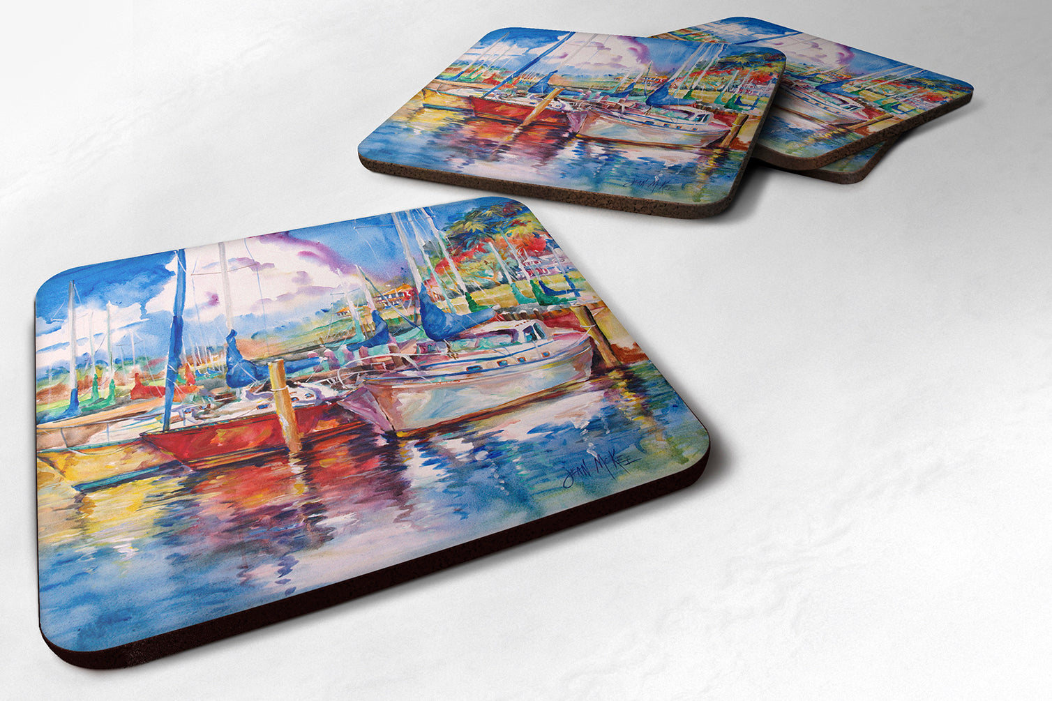 Set of 4 Tree Boats Sailboats Foam Coasters JMK1247FC - the-store.com