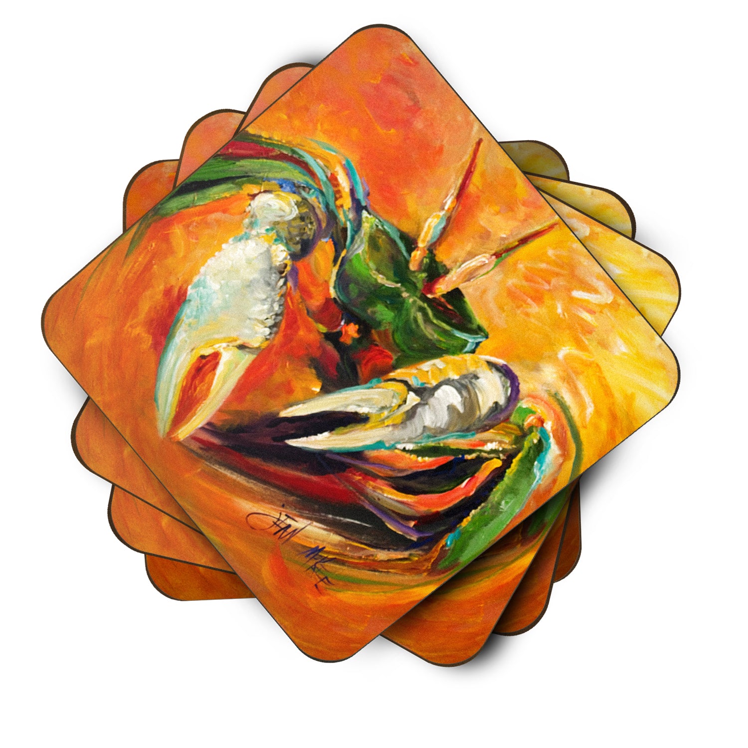 Set of 4 Small Orange Crab Foam Coasters JMK1251FC - the-store.com