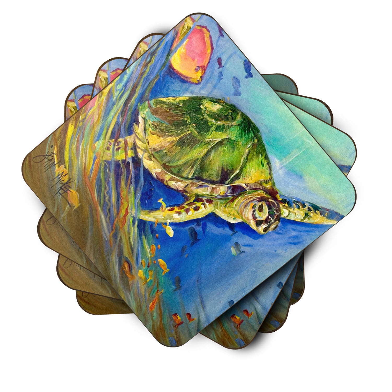 Set of 4 Loggerhead Sea Turtle Foam Coasters JMK1262FC - the-store.com