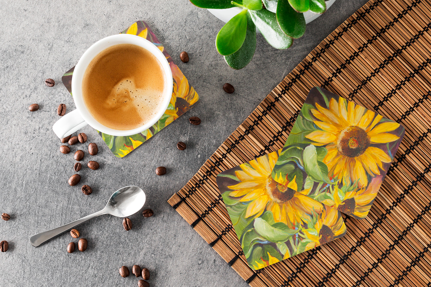 Set of 4 Sunflowers Foam Coasters JMK1265FC - the-store.com