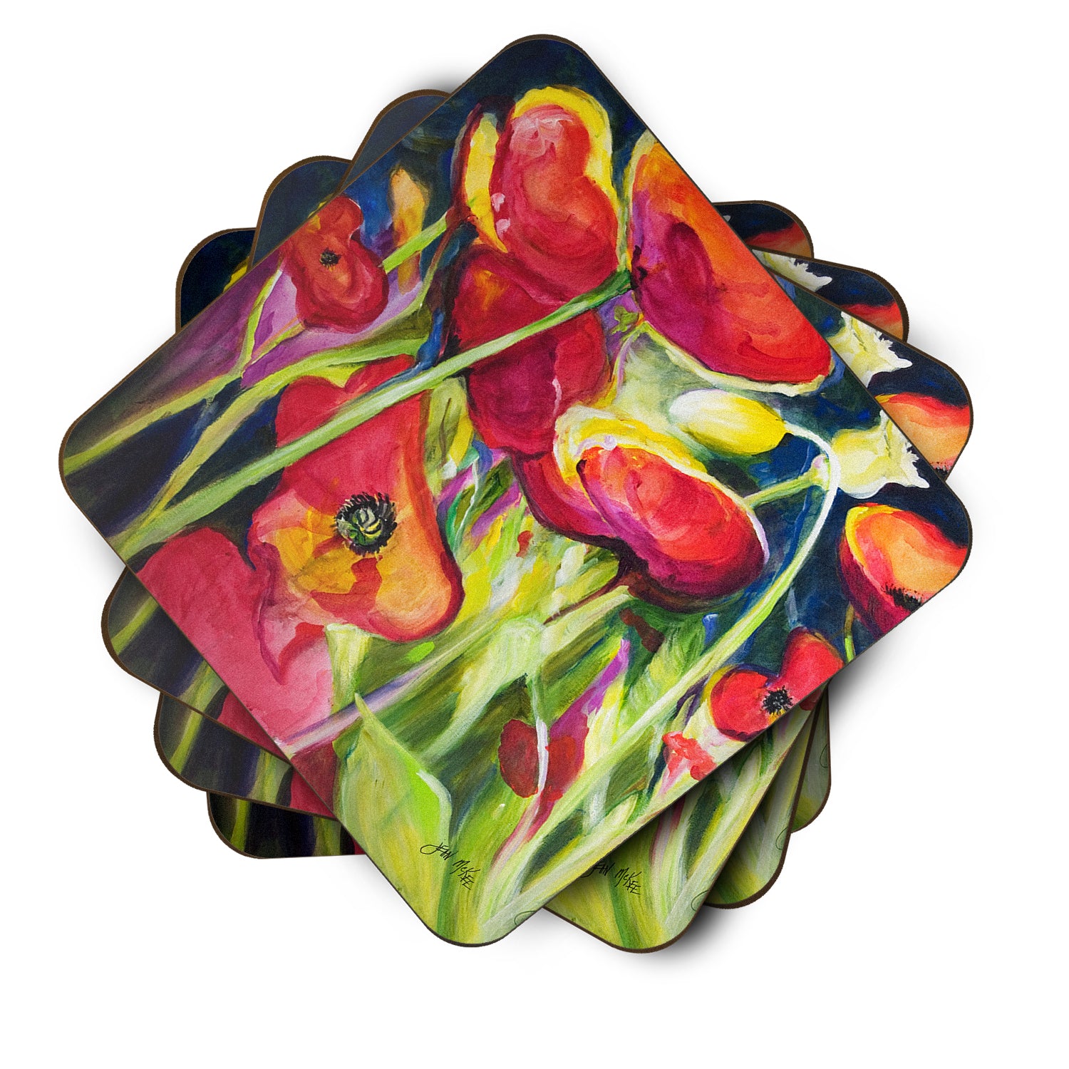 Set of 4 Poppies Foam Coasters JMK1269FC - the-store.com