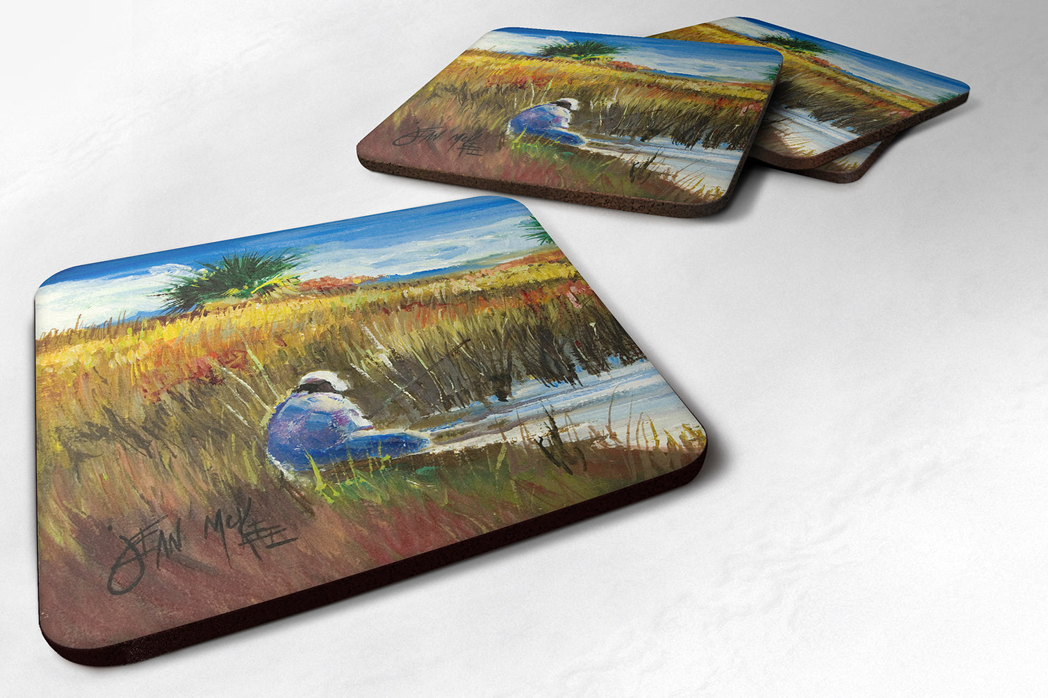 Set of 4 Fishing on the bank Foam Coasters JMK1274FC - the-store.com