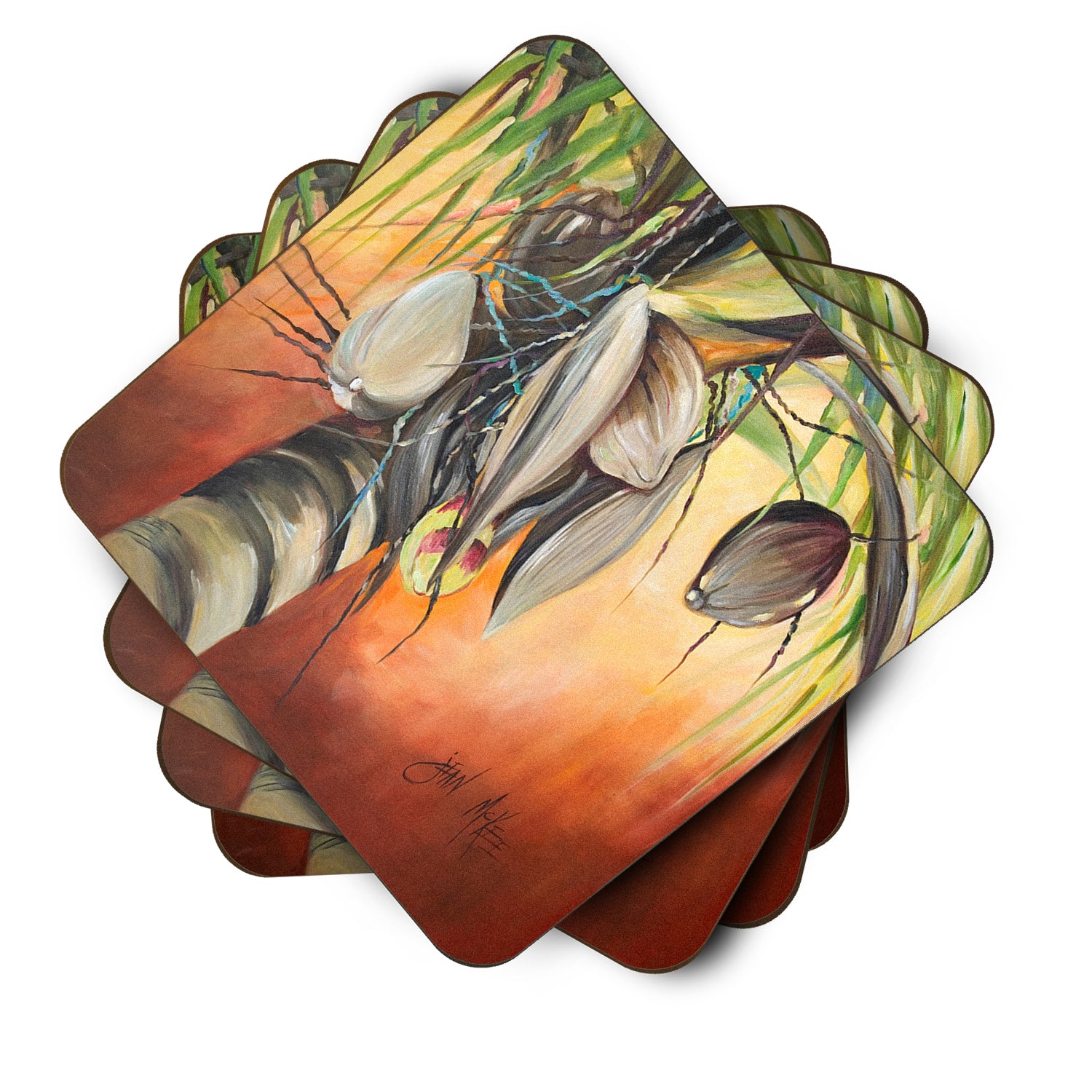 Set of 4 Orange Coconut Tree Foam Coasters JMK1280FC - the-store.com