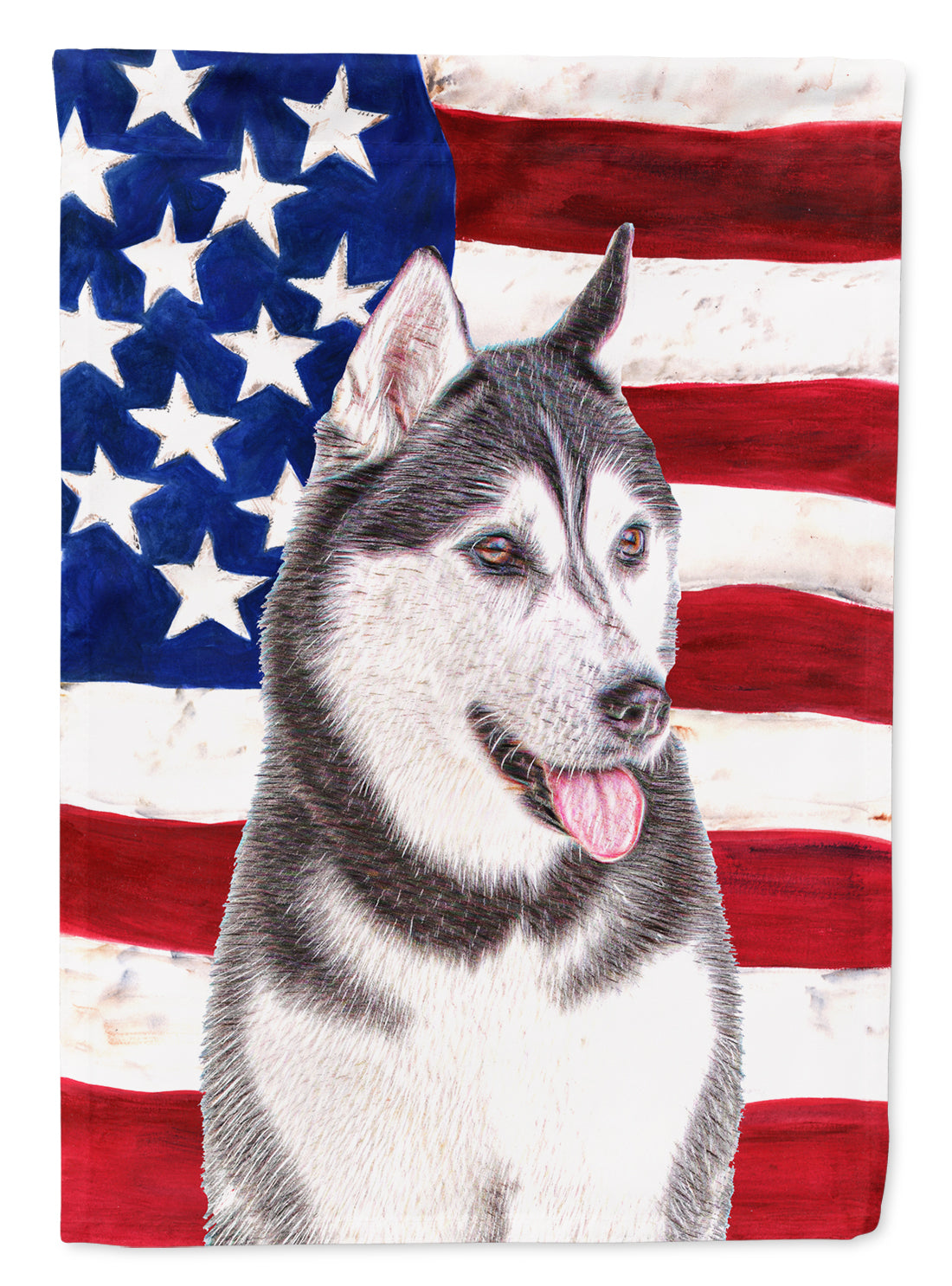 USA American Flag with Alaskan Malamute Flag Canvas House Size KJ1154CHF  the-store.com.