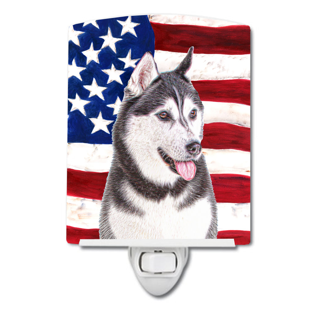 USA American Flag with Alaskan Malamute Ceramic Night Light KJ1154CNL - the-store.com