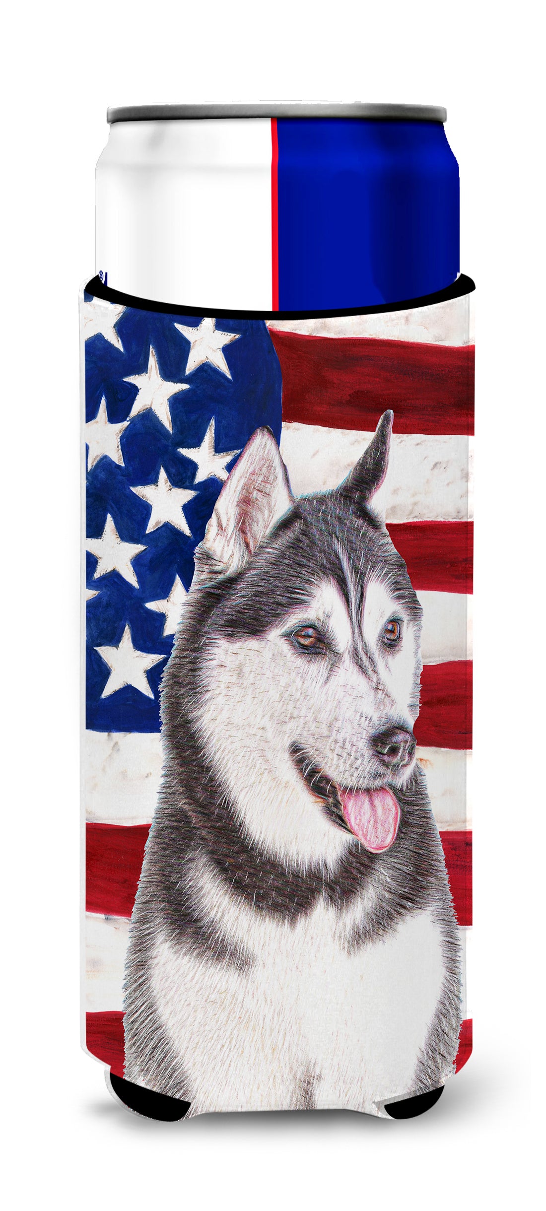 USA American Flag with Alaskan Malamute Ultra Beverage Insulators for slim cans KJ1154MUK.