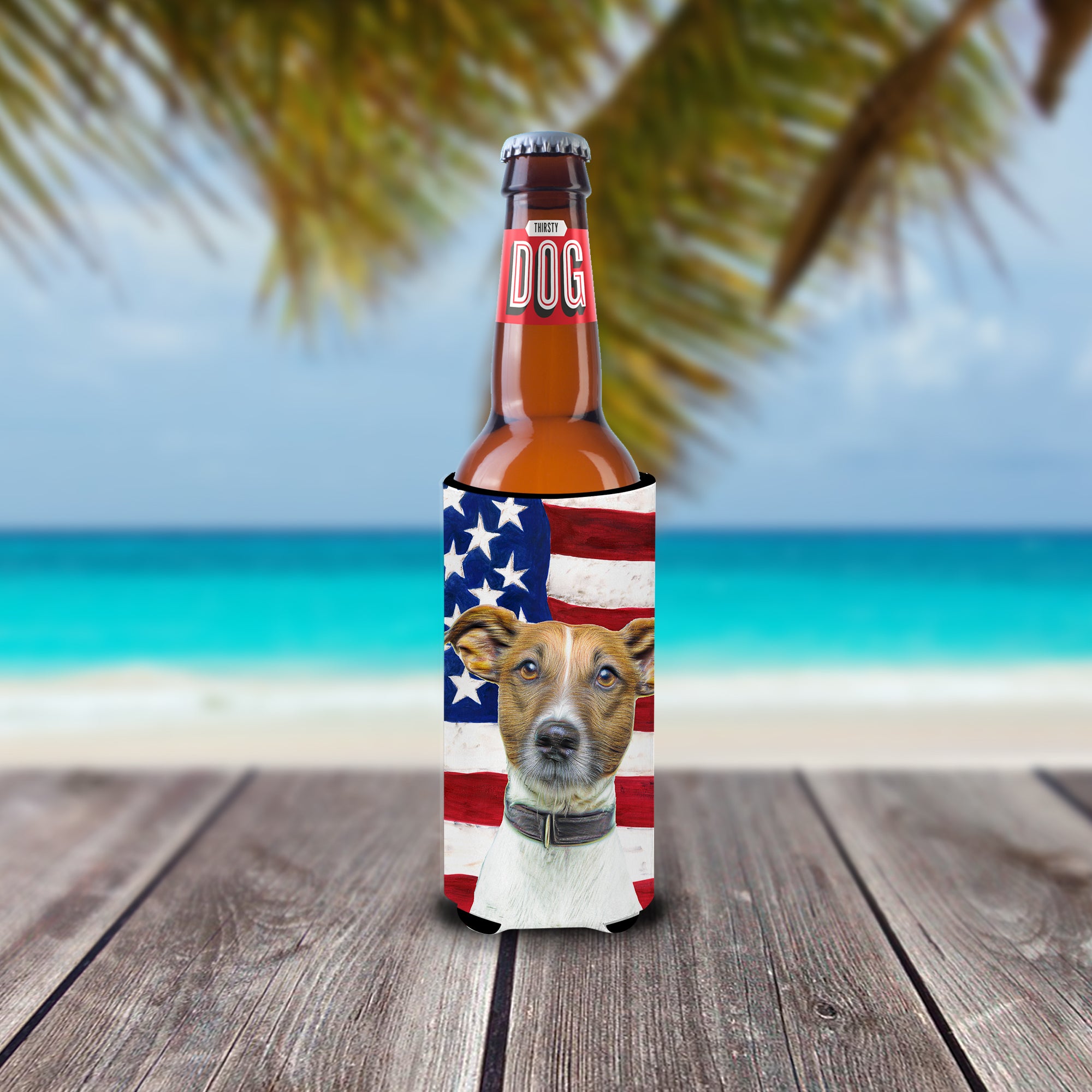 USA American Flag with Jack Russell Terrier Ultra Beverage Insulators for slim cans KJ1155MUK.