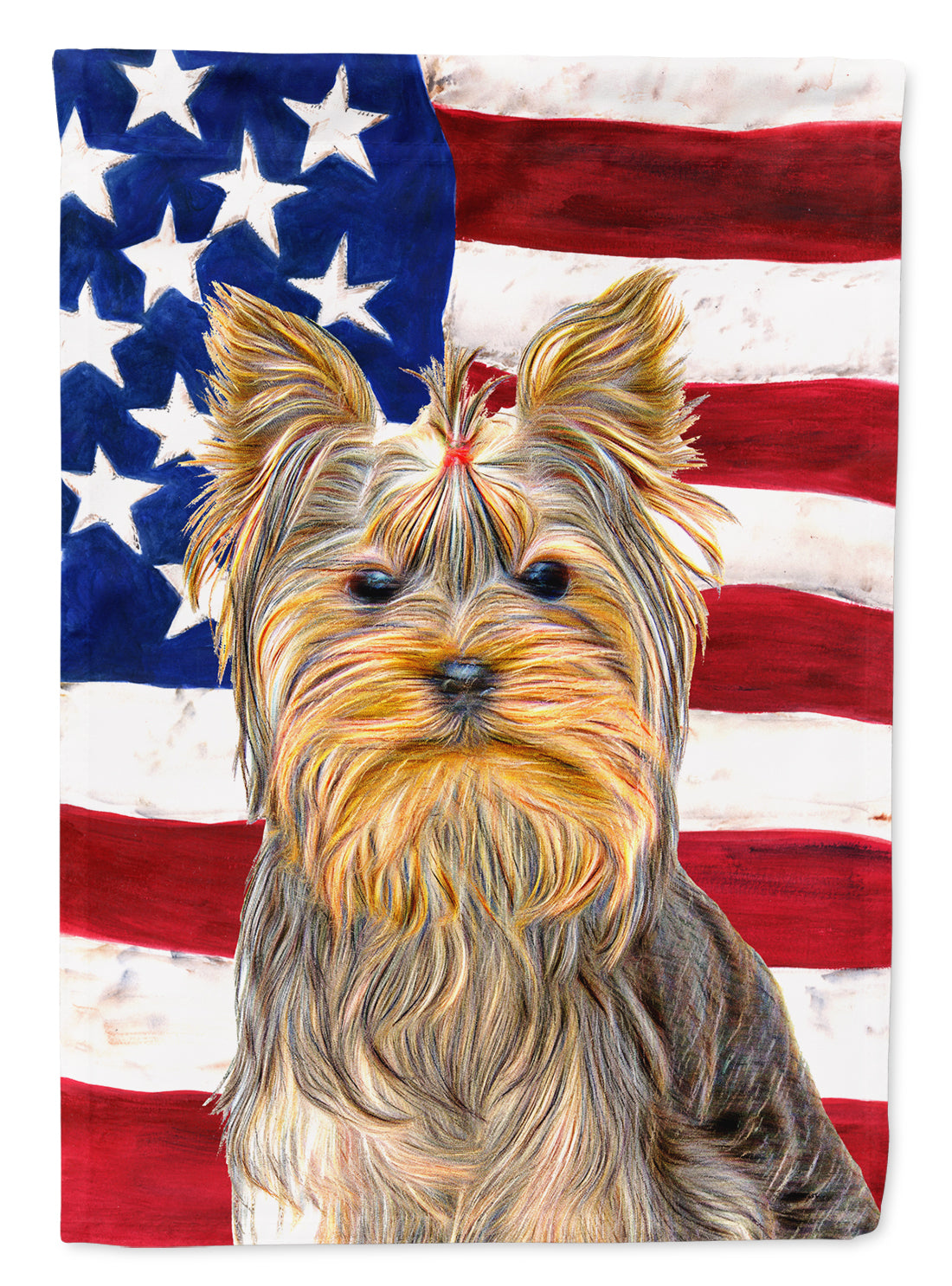 USA American Flag with Yorkie / Yorkshire Terrier Flag Canvas House Size KJ1156CHF  the-store.com.