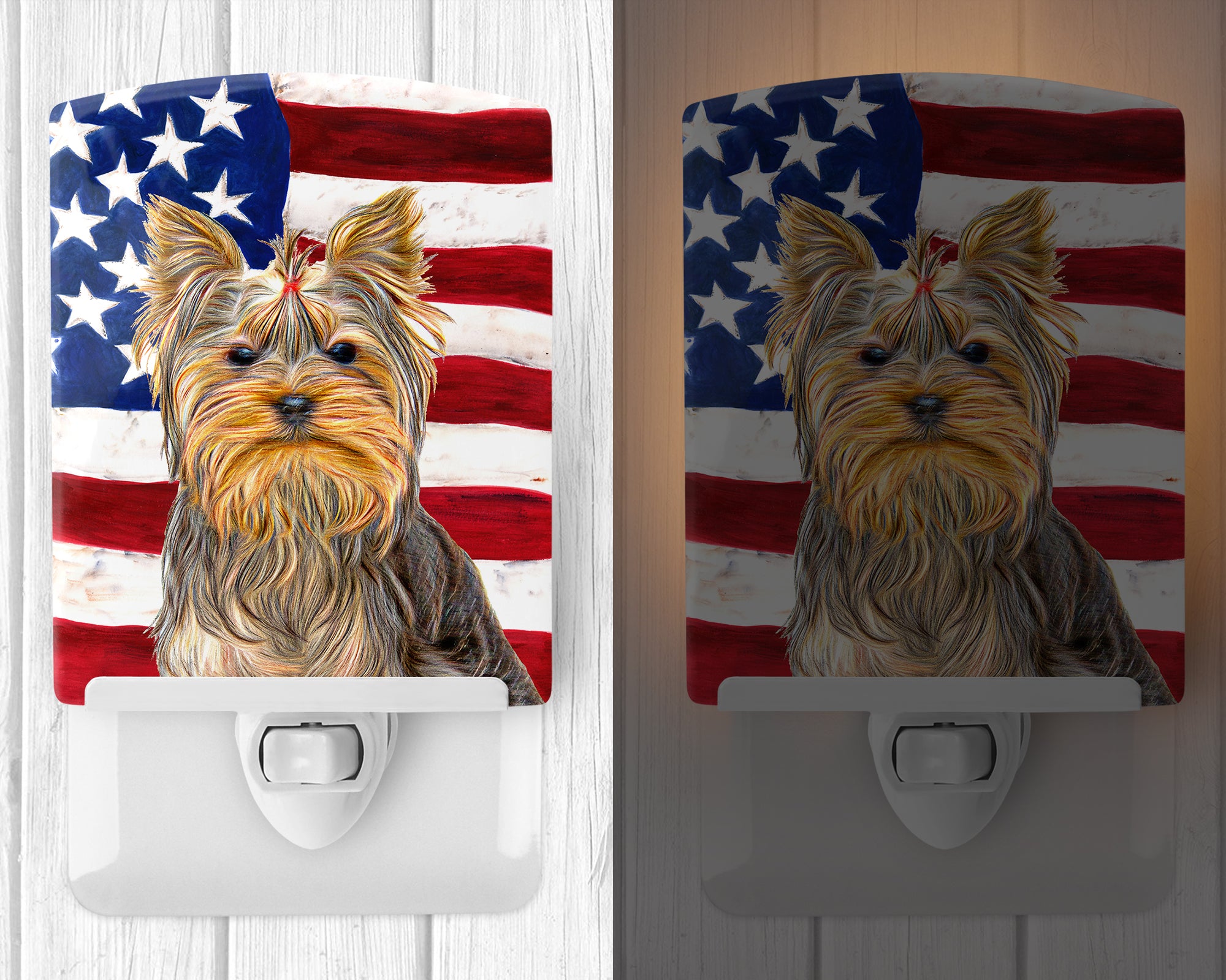 USA American Flag with Yorkie / Yorkshire Terrier Ceramic Night Light KJ1156CNL - the-store.com