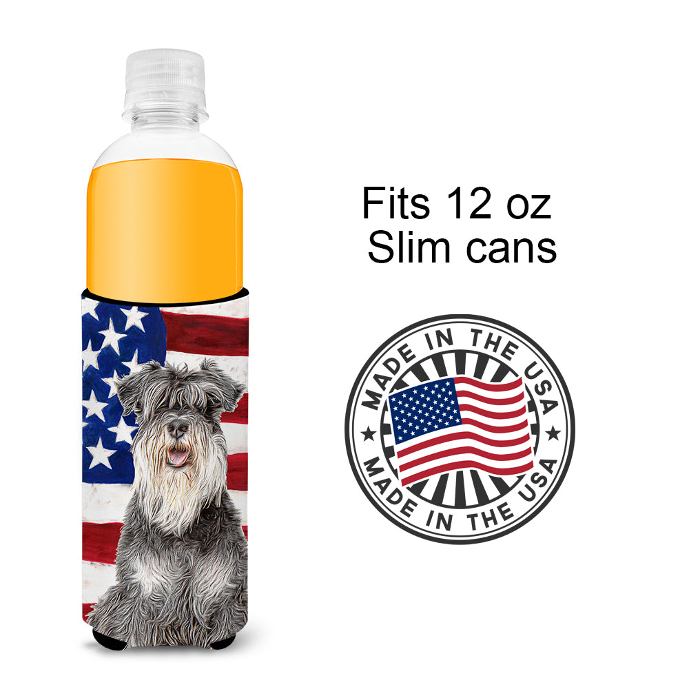 USA American Flag with Schnauzer Ultra Beverage Insulators for slim cans KJ1157MUK.