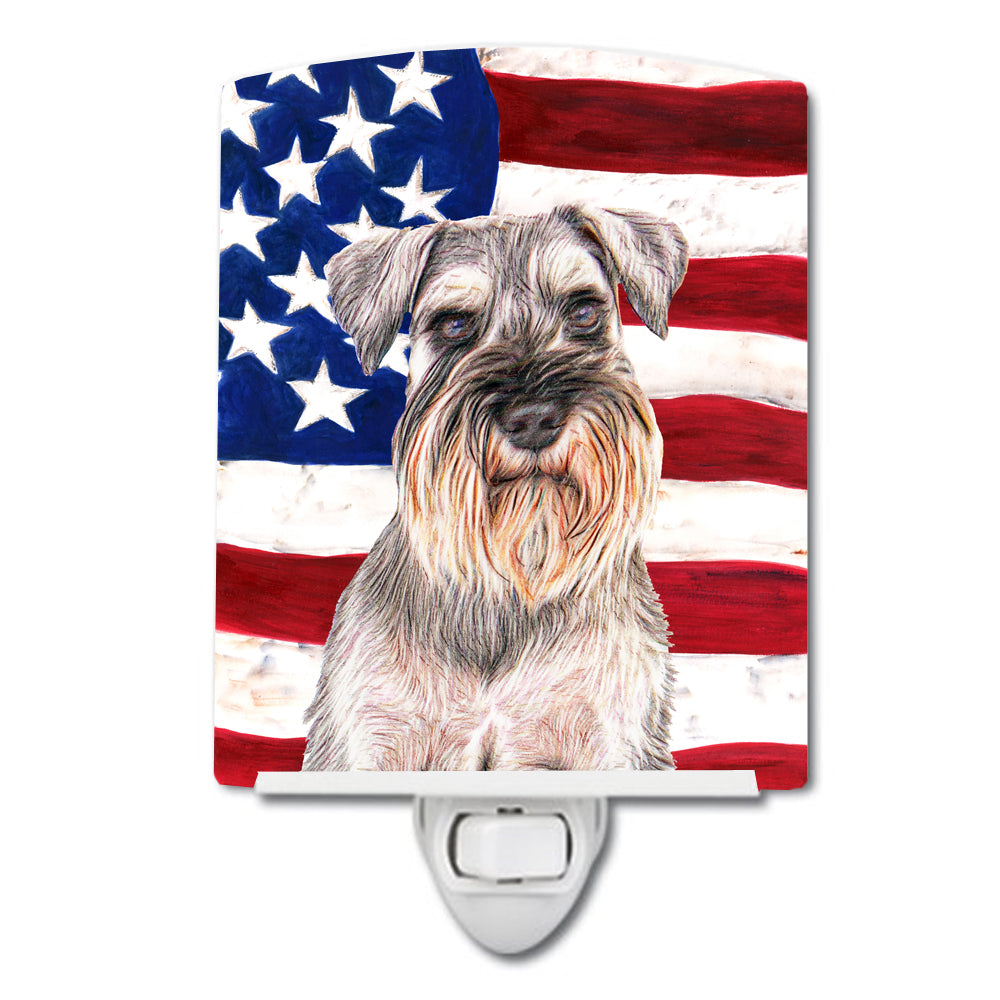 USA American Flag with Schnauzer Ceramic Night Light KJ1158CNL - the-store.com