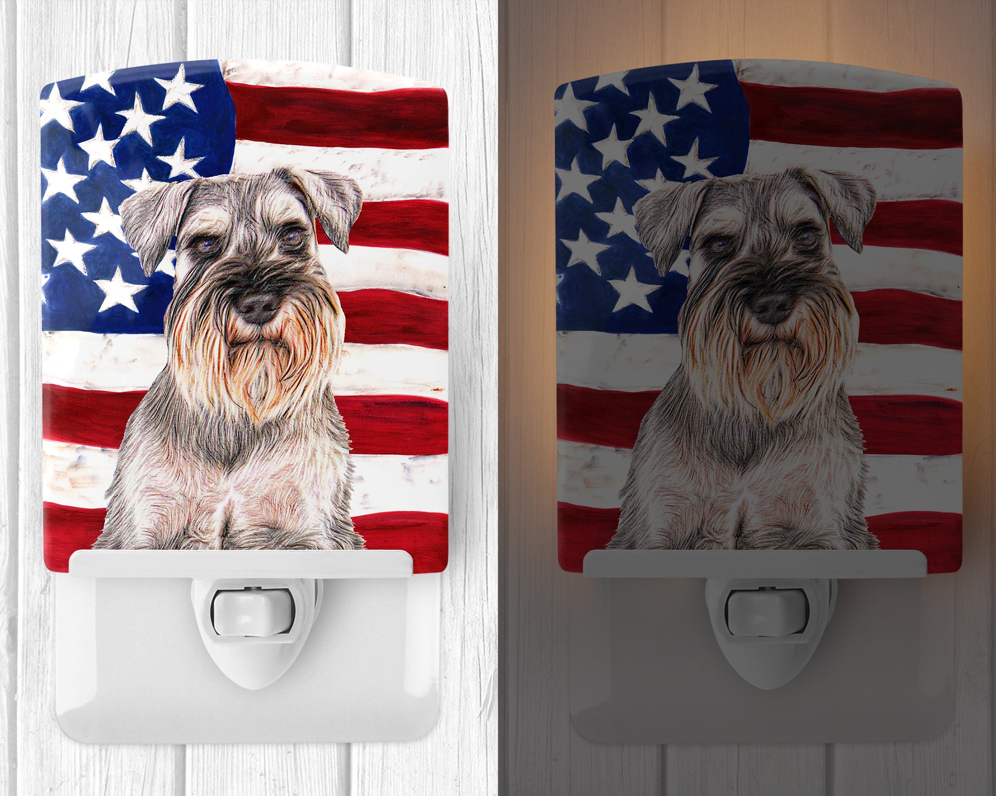 USA American Flag with Schnauzer Ceramic Night Light KJ1158CNL - the-store.com