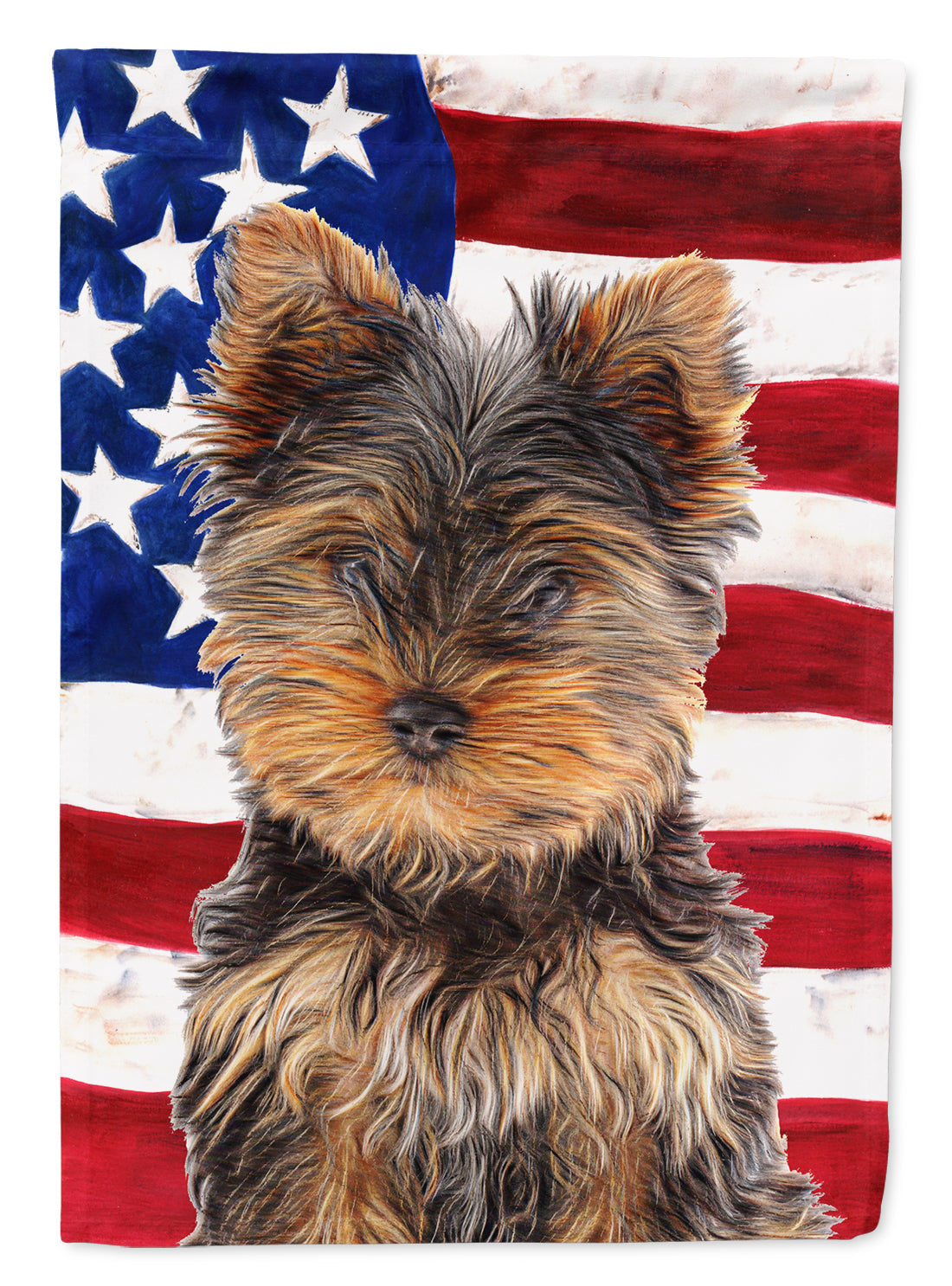 USA American Flag with Yorkie Puppy / Yorkshire Terrier Flag Canvas House Size KJ1160CHF  the-store.com.