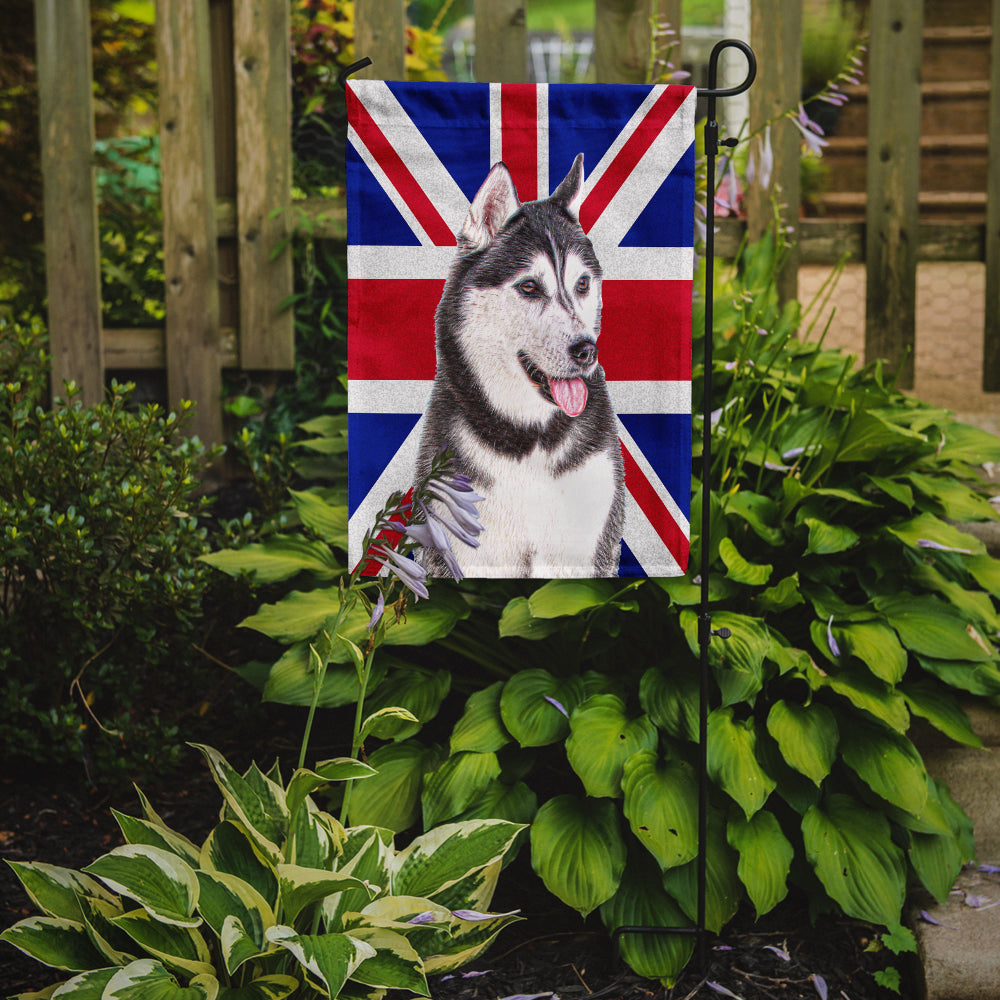 Alaskan Malamute with English Union Jack British Flag Flag Garden Size KJ1161GF.