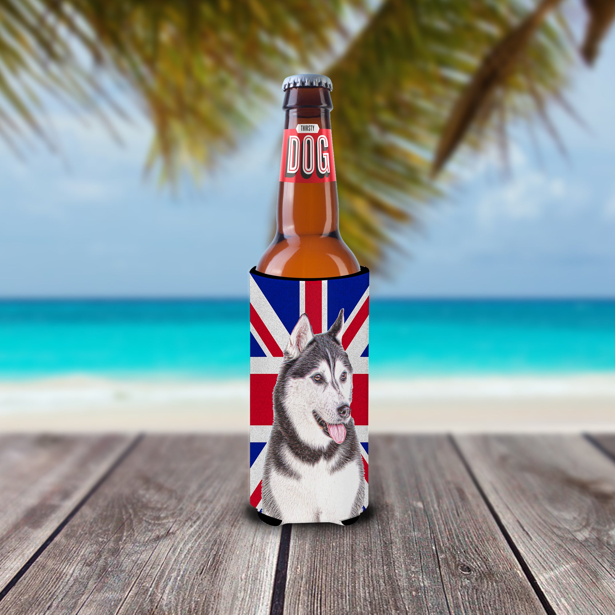 Alaskan Malamute with English Union Jack British Flag Ultra Beverage Insulators for slim cans KJ1161MUK.