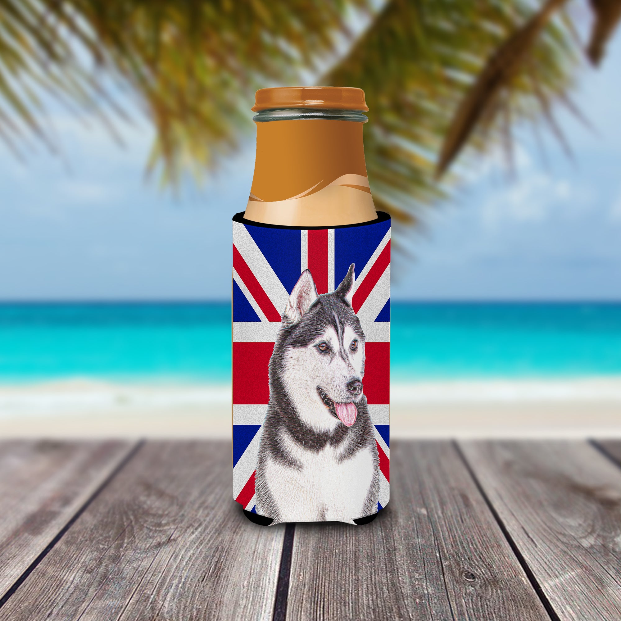 Alaskan Malamute with English Union Jack British Flag Ultra Beverage Insulators for slim cans KJ1161MUK.