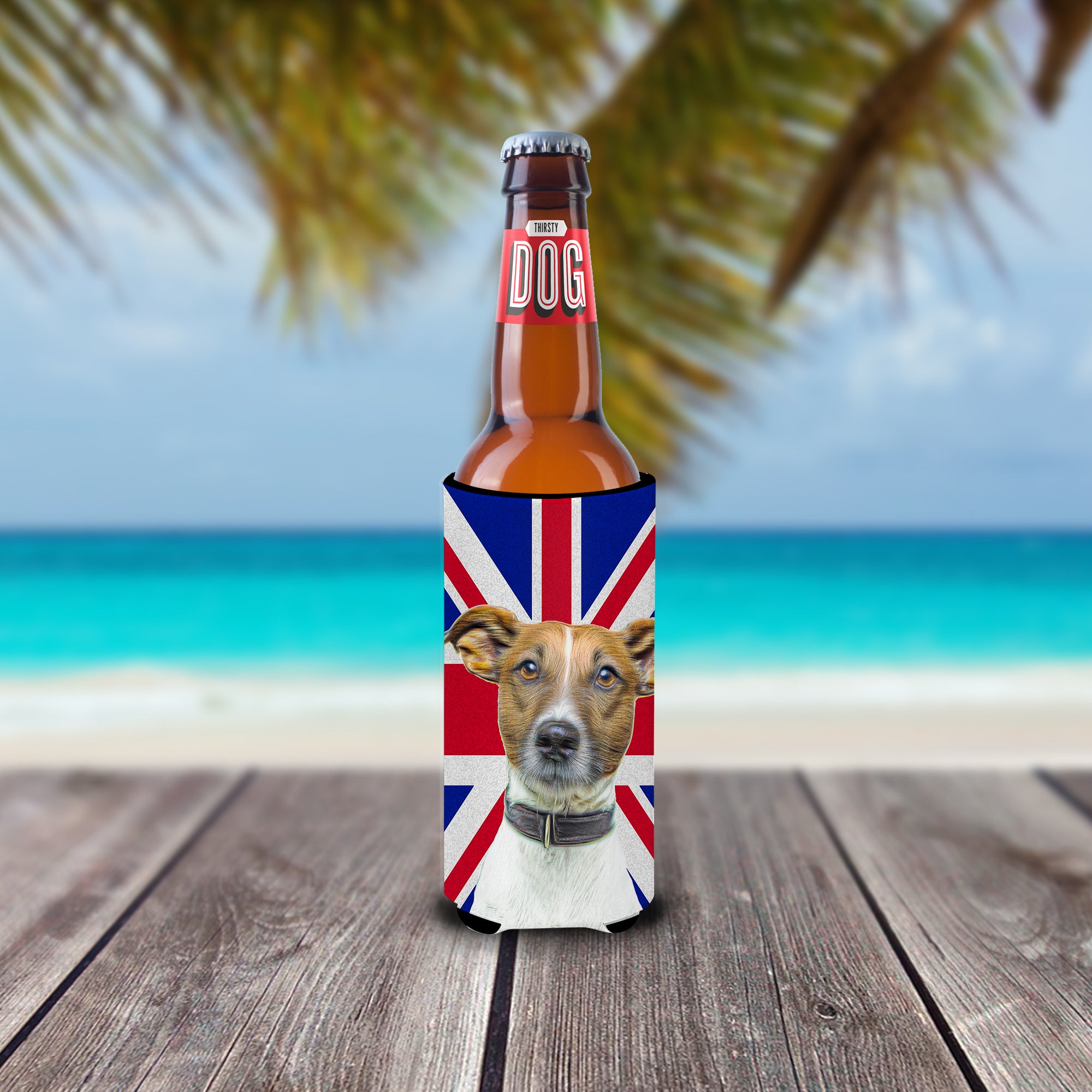 Jack Russell Terrier with English Union Jack British Flag Ultra Beverage Insulators for slim cans KJ1162MUK.