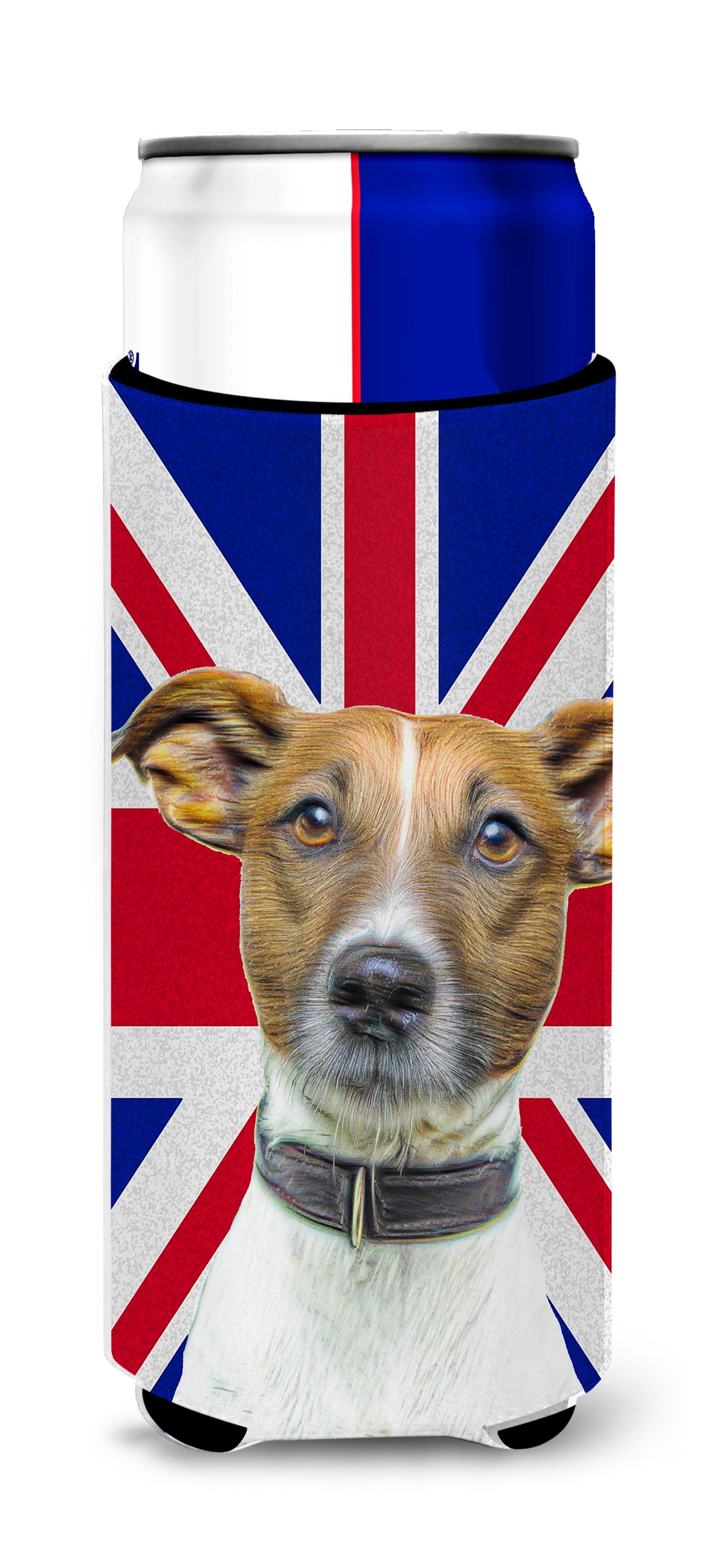 Jack Russell Terrier with English Union Jack British Flag Ultra Beverage Insulators for slim cans KJ1162MUK.