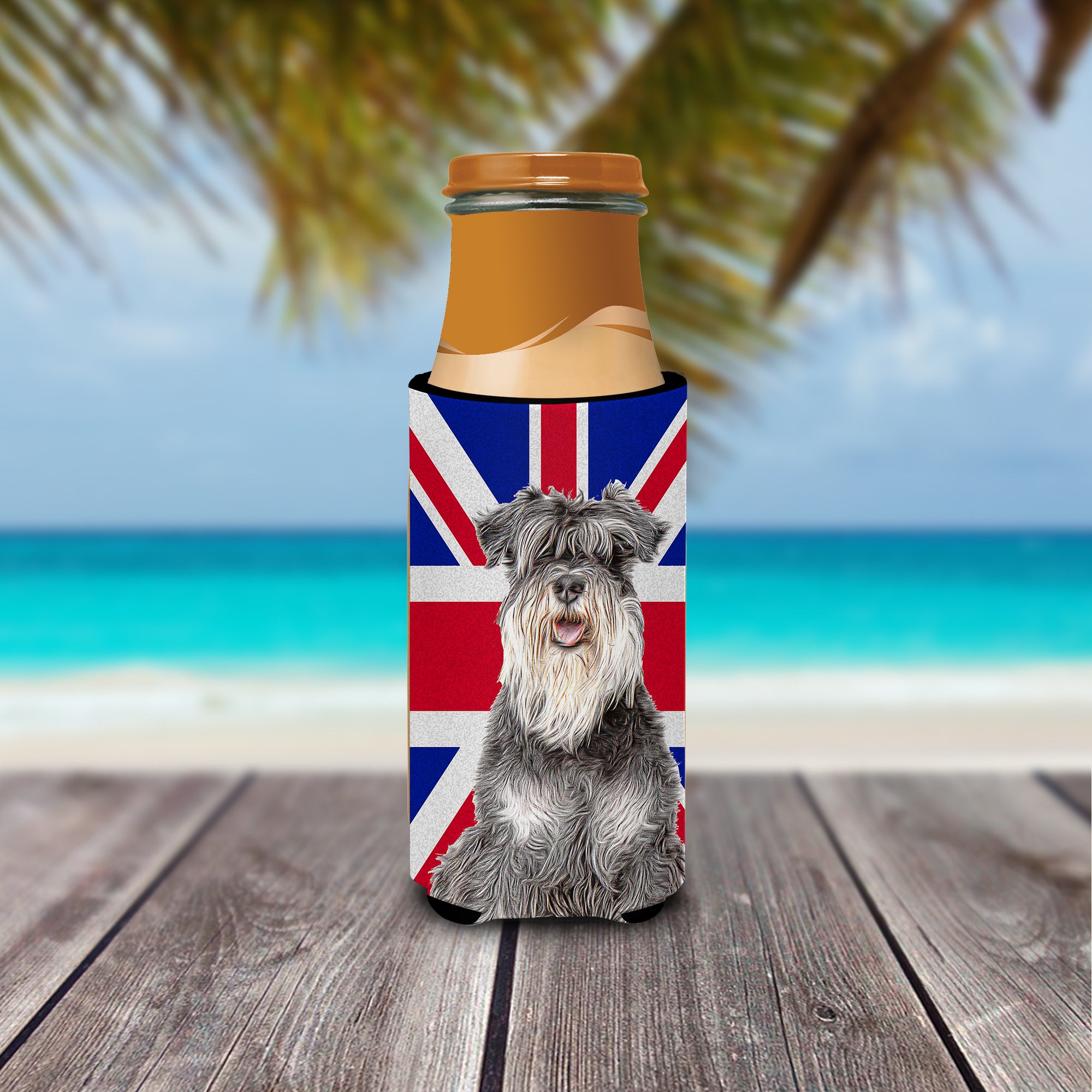 Schnauzer with English Union Jack British Flag Ultra Beverage Insulators for slim cans KJ1164MUK.