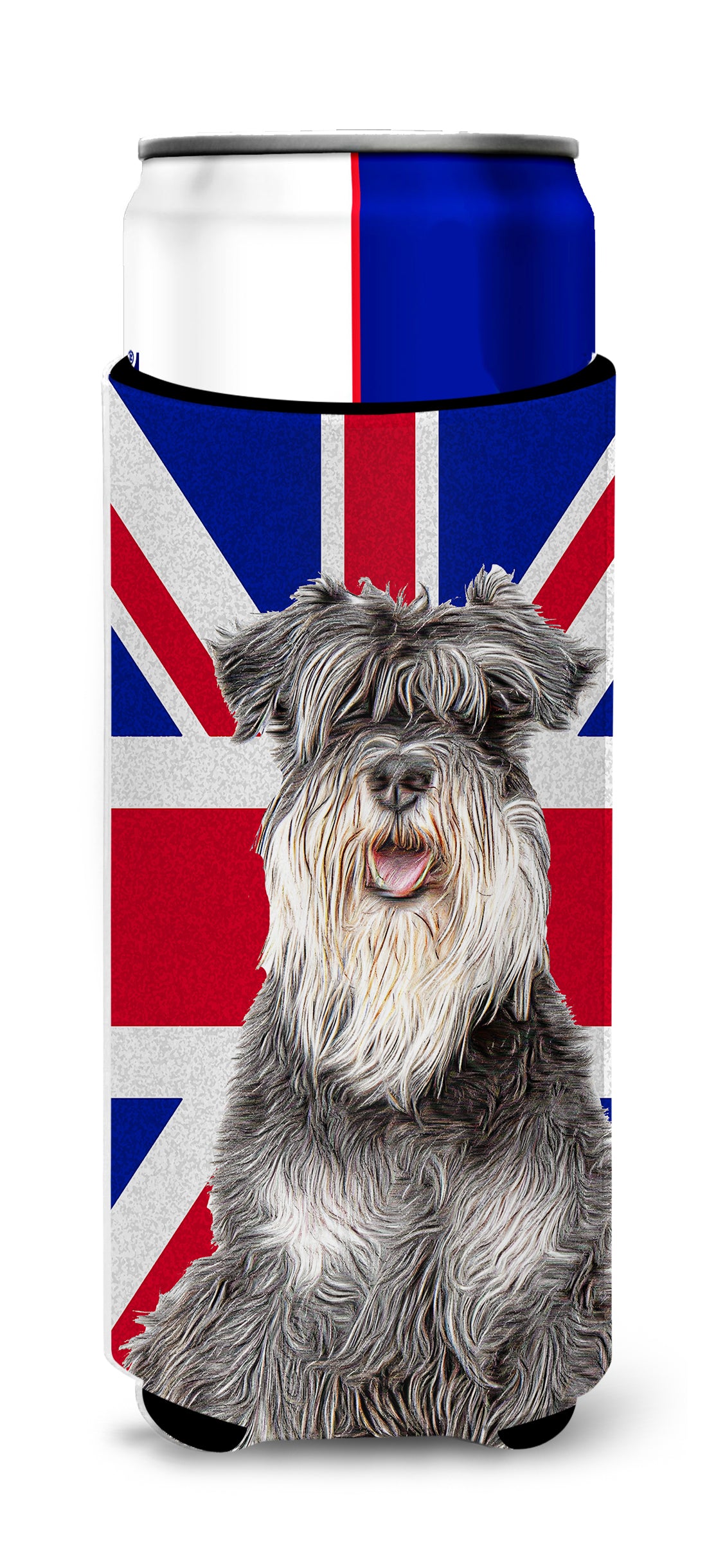 Schnauzer with English Union Jack British Flag Ultra Beverage Insulators for slim cans KJ1164MUK.