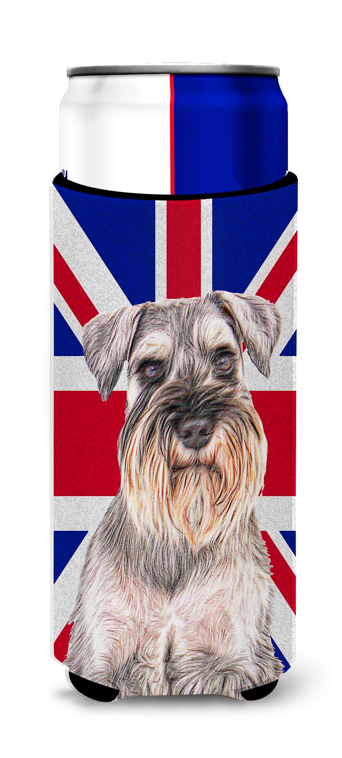 Schnauzer with English Union Jack British Flag Ultra Beverage Insulators for slim cans KJ1165MUK.