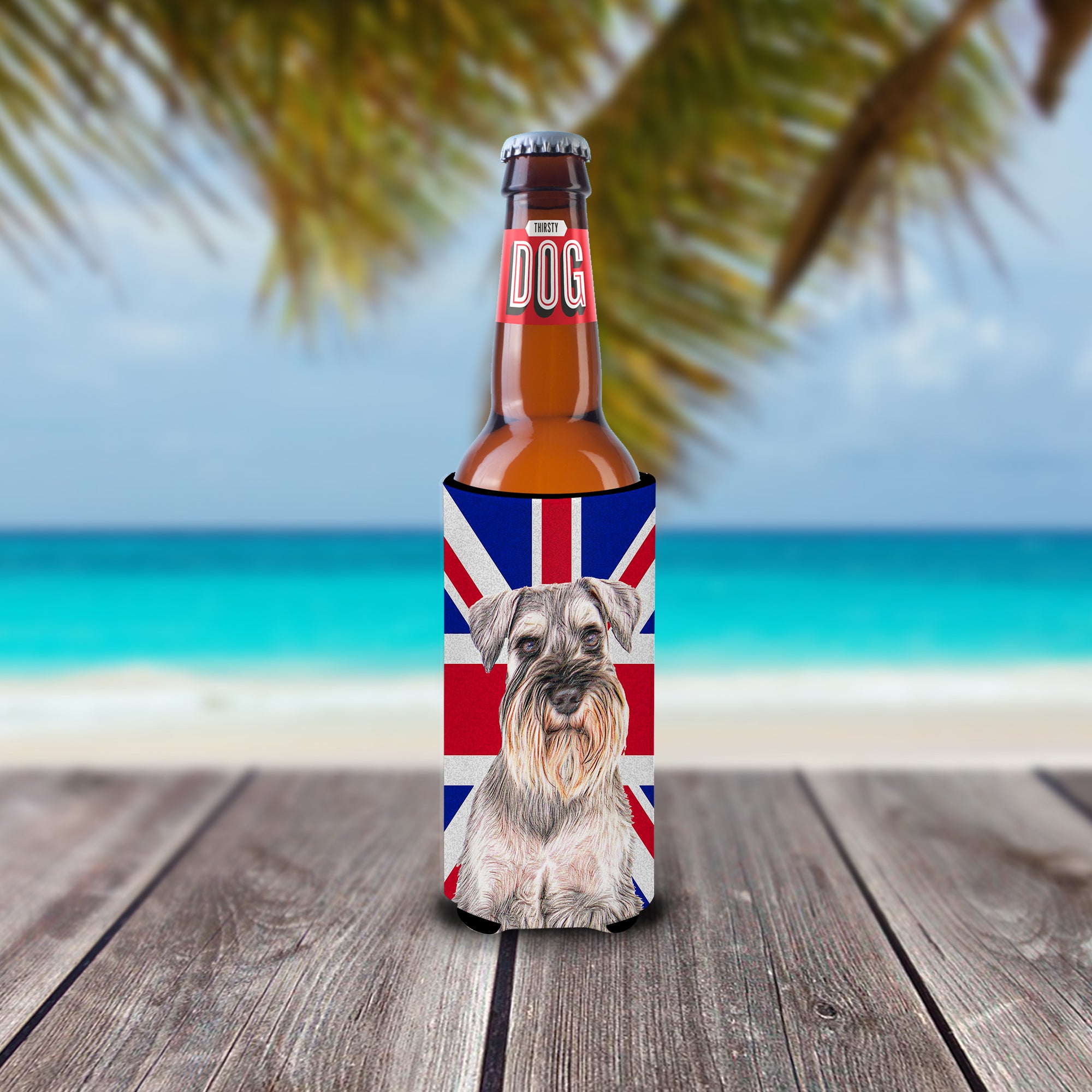 Schnauzer with English Union Jack British Flag Ultra Beverage Insulators for slim cans KJ1165MUK.