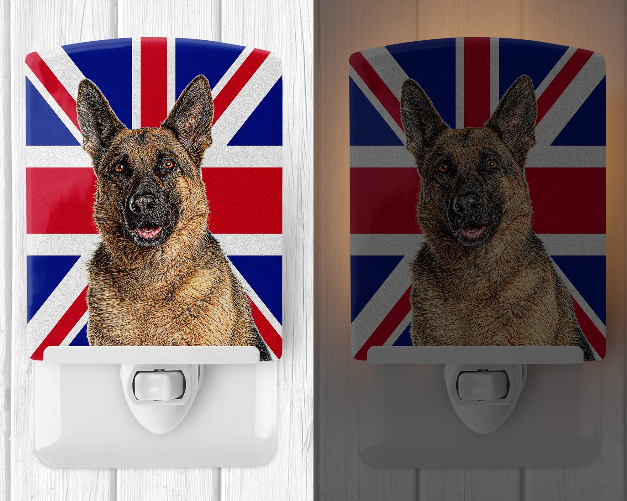 German Shepherd with English Union Jack British Flag Ceramic Night Light KJ1166CNL - the-store.com