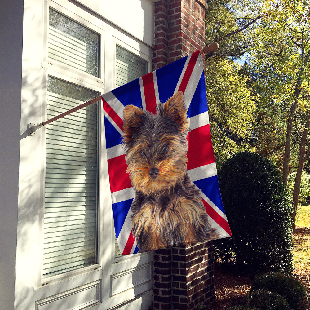 Yorkie Puppy / Yorkshire Terrier with English Union Jack British Flag Flag Canvas House Size KJ1167CHF  the-store.com.