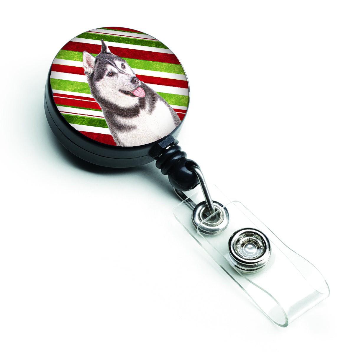 Candy Cane Holiday Christmas Alaskan Malamute Retractable Badge Reel KJ1168BR.