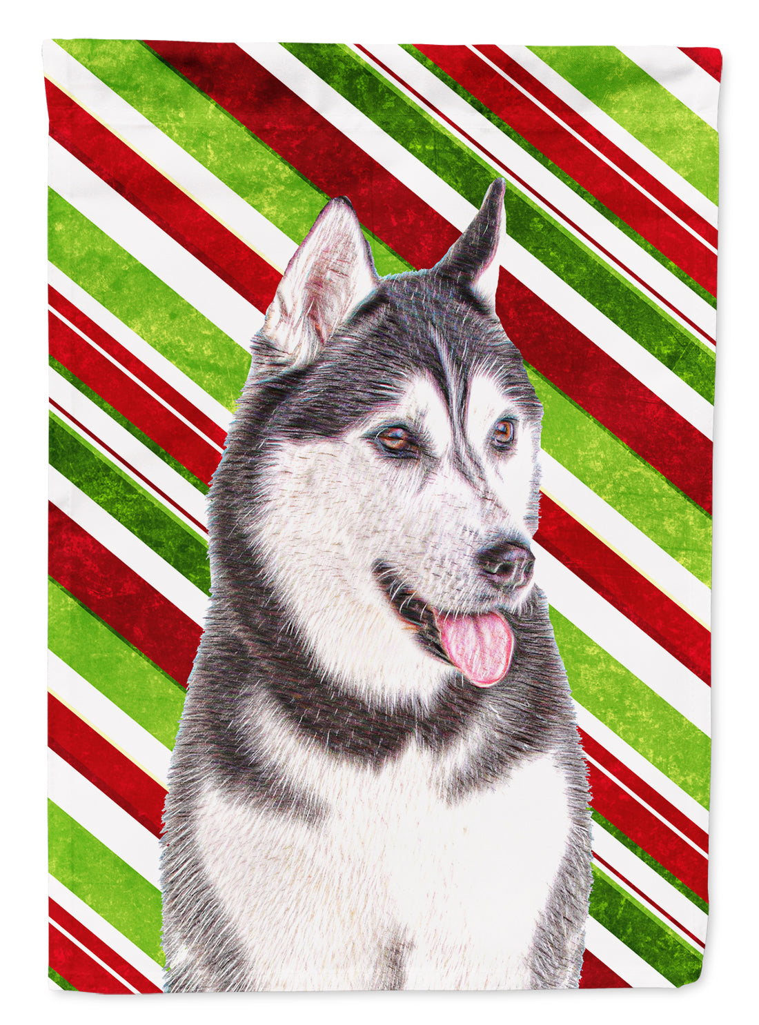 Candy Cane Holiday Christmas Alaskan Malamute Flag Canvas House Size KJ1168CHF  the-store.com.