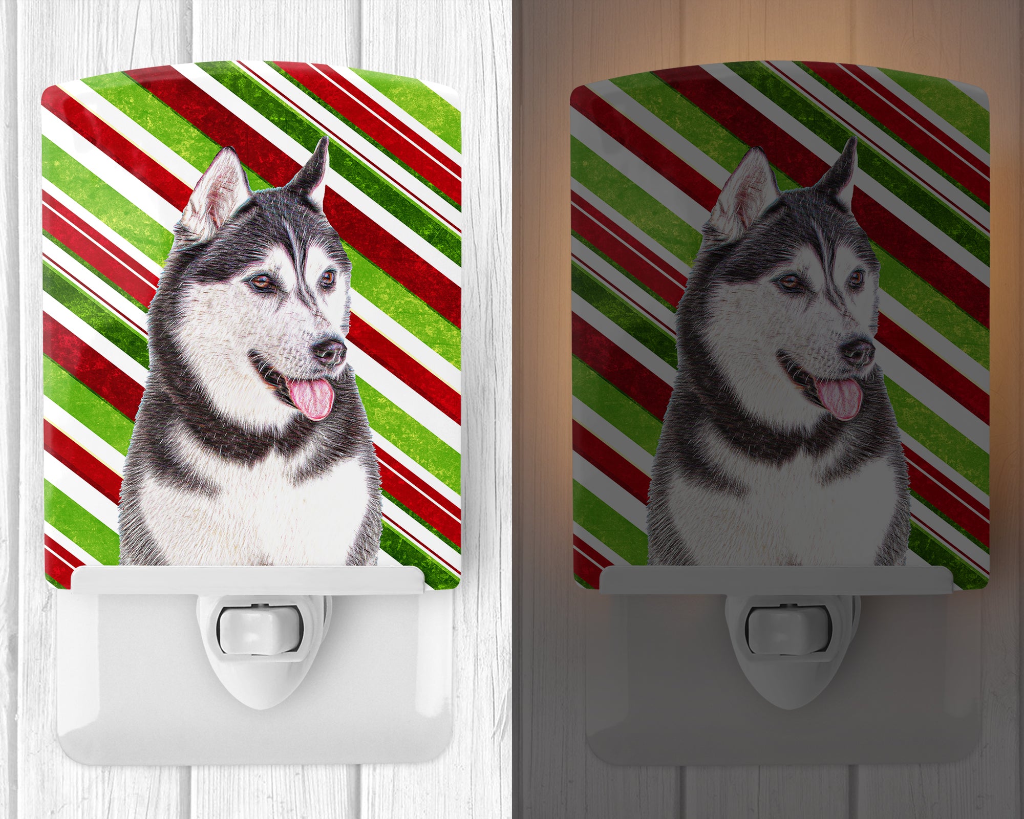 Candy Cane Holiday Christmas Alaskan Malamute Ceramic Night Light KJ1168CNL - the-store.com