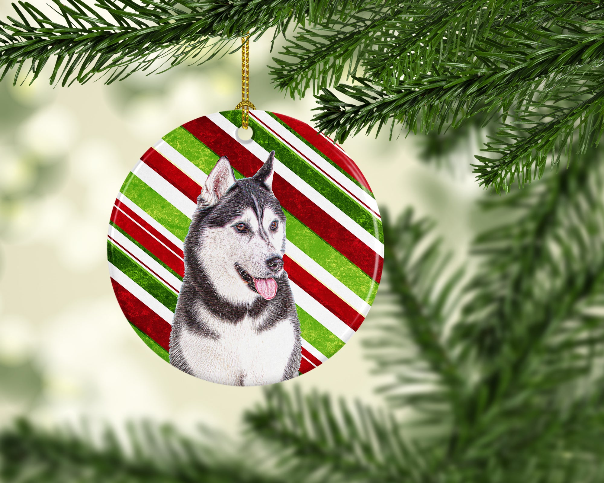 Candy Cane Holiday Christmas Alaskan Malamute Ceramic Ornament KJ1168CO1 - the-store.com