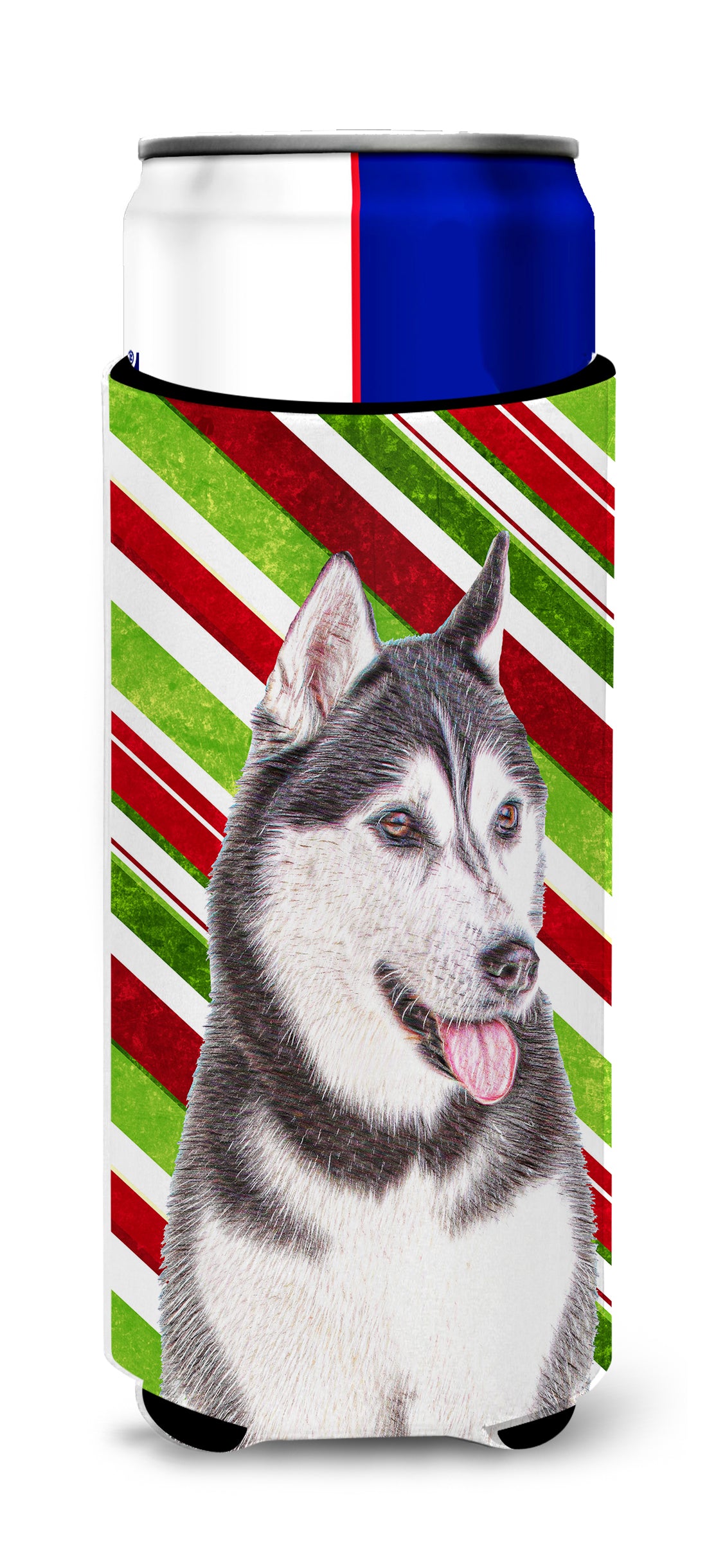 Candy Cane Holiday Christmas Alaskan Malamute Ultra Beverage Insulators for slim cans KJ1168MUK.