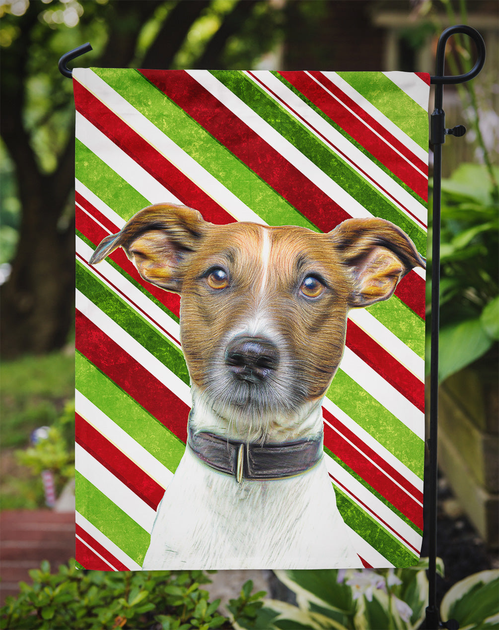 Candy Cane Holiday Christmas Jack Russell Terrier Flag Garden Size KJ1169GF.