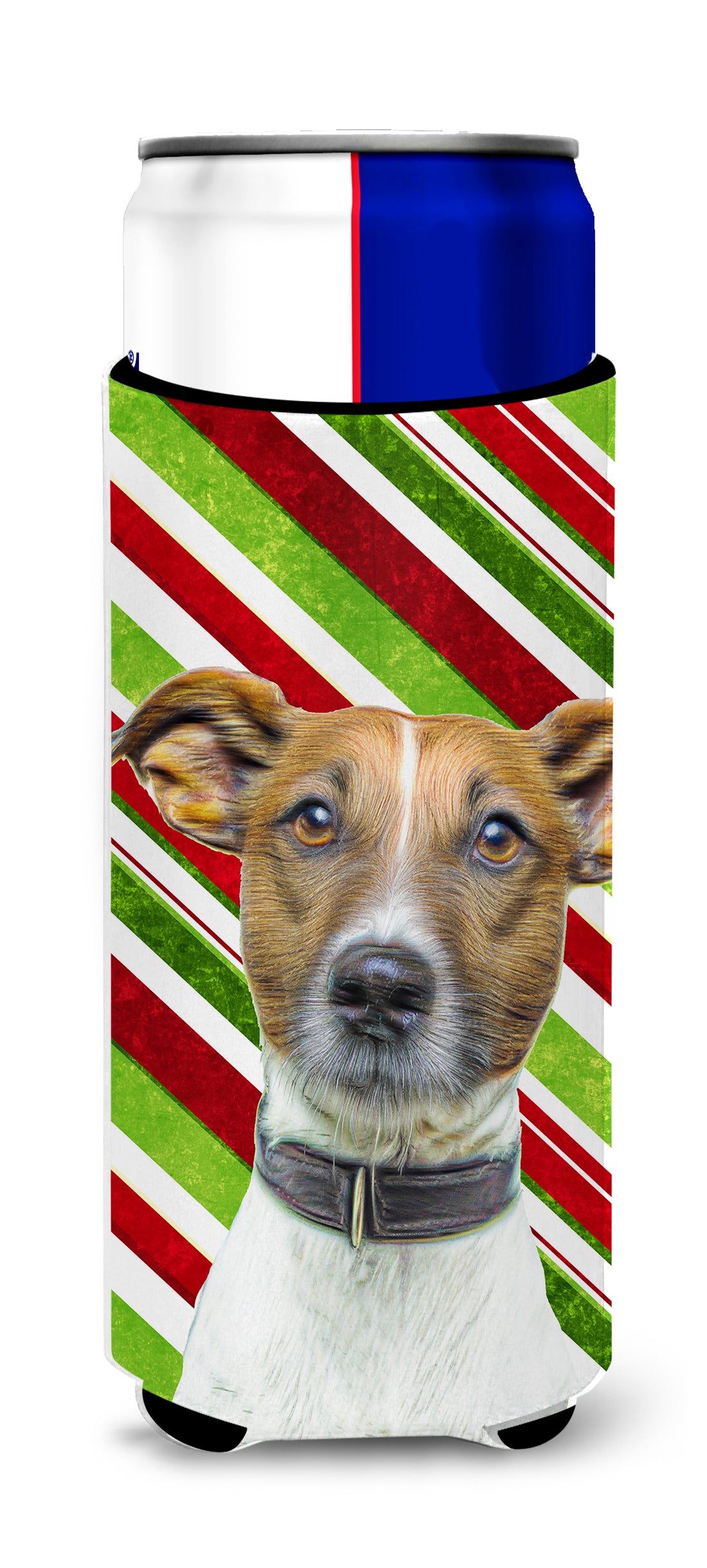 Candy Cane Holiday Christmas Jack Russell Terrier Ultra Beverage Insulators for slim cans KJ1169MUK.