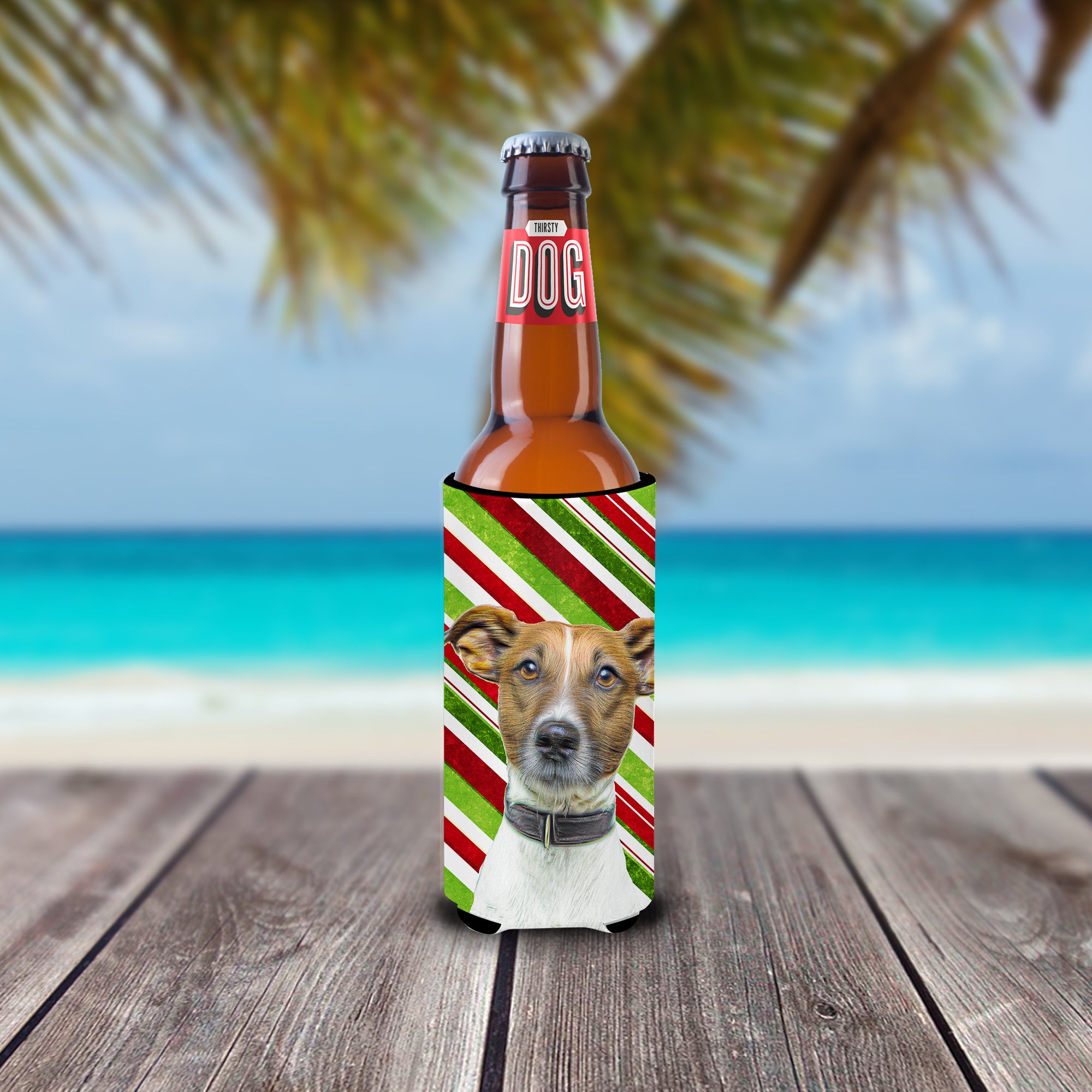 Candy Cane Holiday Christmas Jack Russell Terrier Ultra Beverage Insulators for slim cans KJ1169MUK.