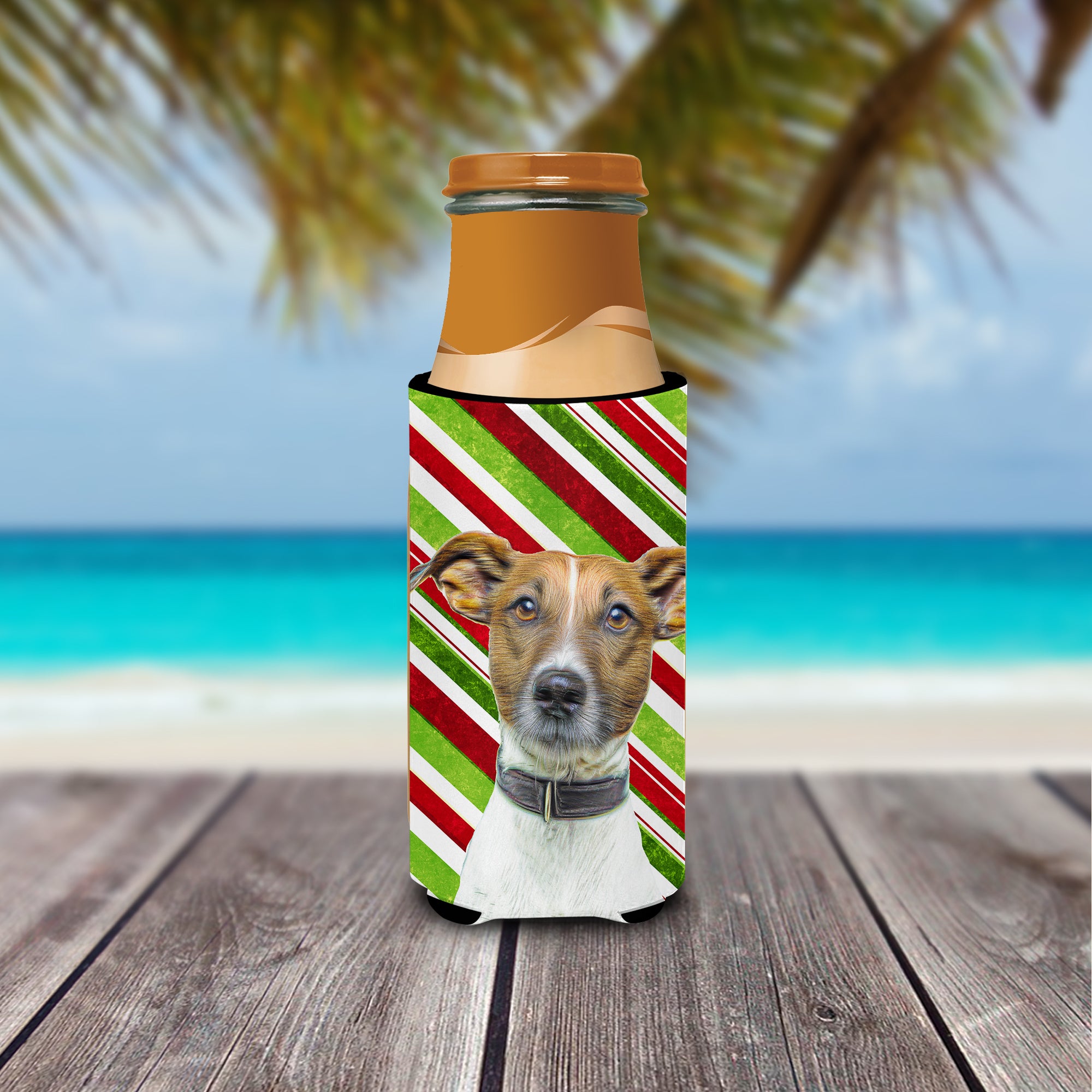 Candy Cane Holiday Christmas Jack Russell Terrier Ultra Beverage Insulators for slim cans KJ1169MUK.