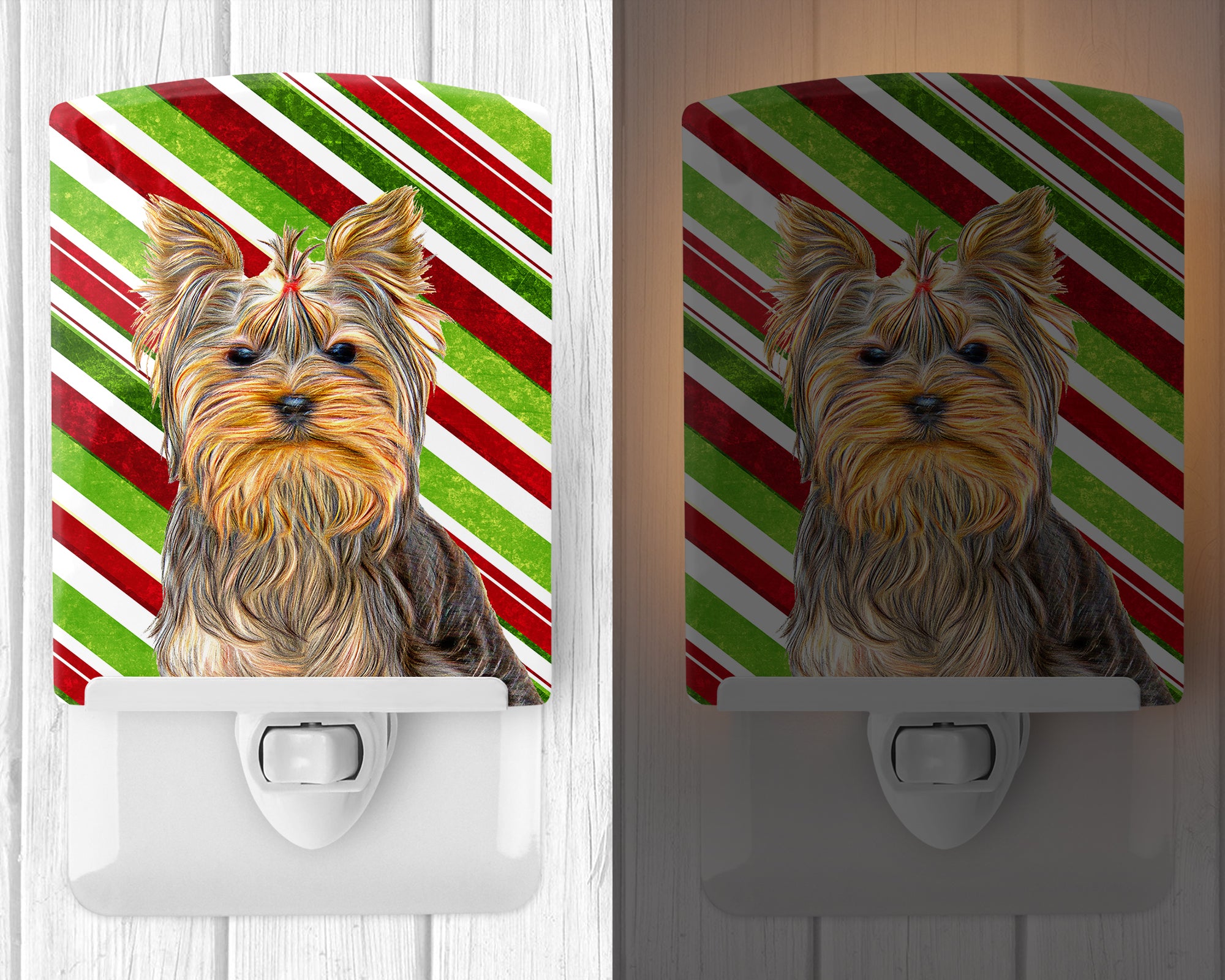 Candy Cane Holiday Christmas Yorkie / Yorkshire Terrier Ceramic Night Light KJ1170CNL - the-store.com