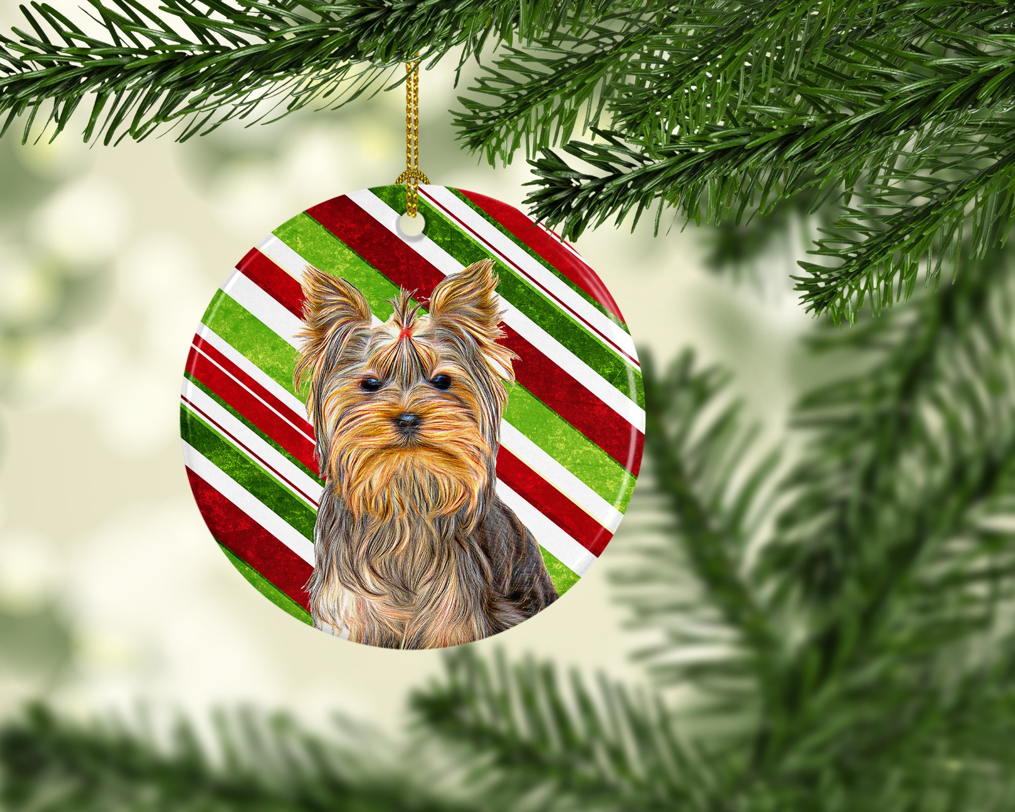 Candy Cane Holiday Christmas Yorkie / Yorkshire Terrier Ceramic Ornament KJ1170CO1 - the-store.com