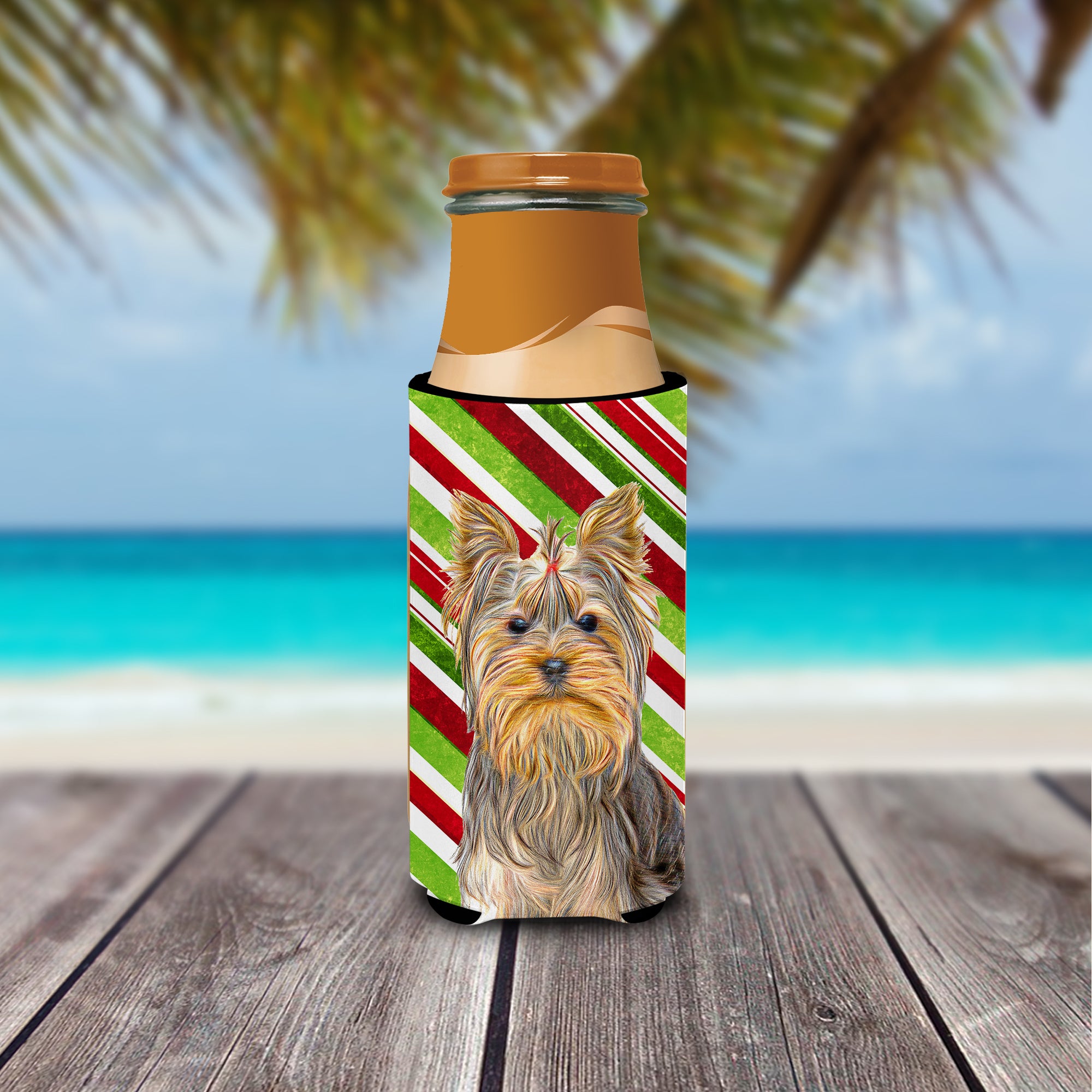 Candy Cane Holiday Christmas Yorkie / Yorkshire Terrier Ultra Beverage Insulators for slim cans KJ1170MUK.